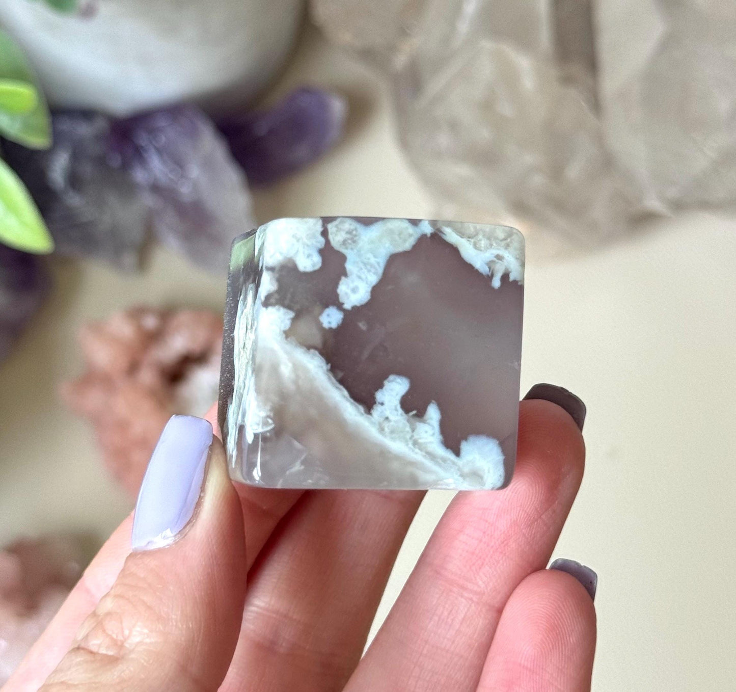 Beautiful Flower Agate Cube | Blue Flower Agate Block