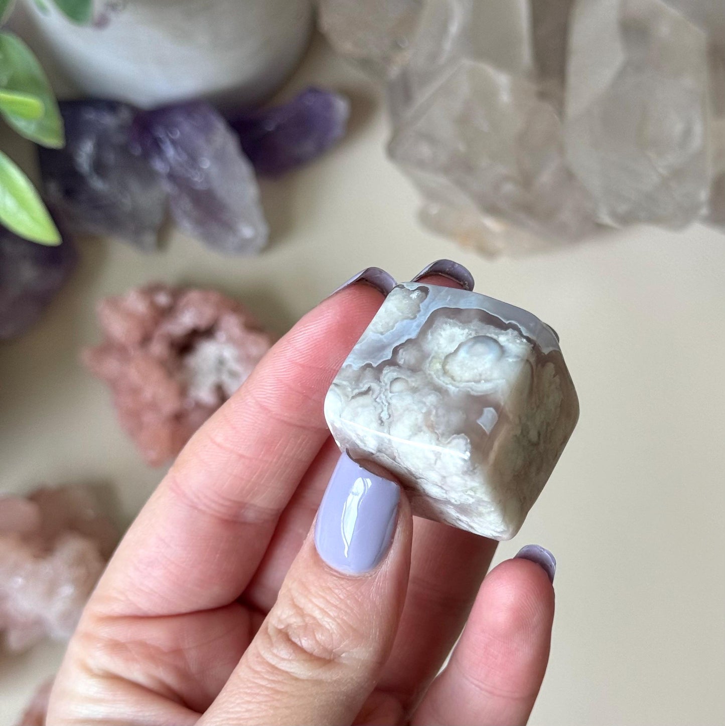 Beautiful Flower Agate Cube | Blue Flower Agate Block