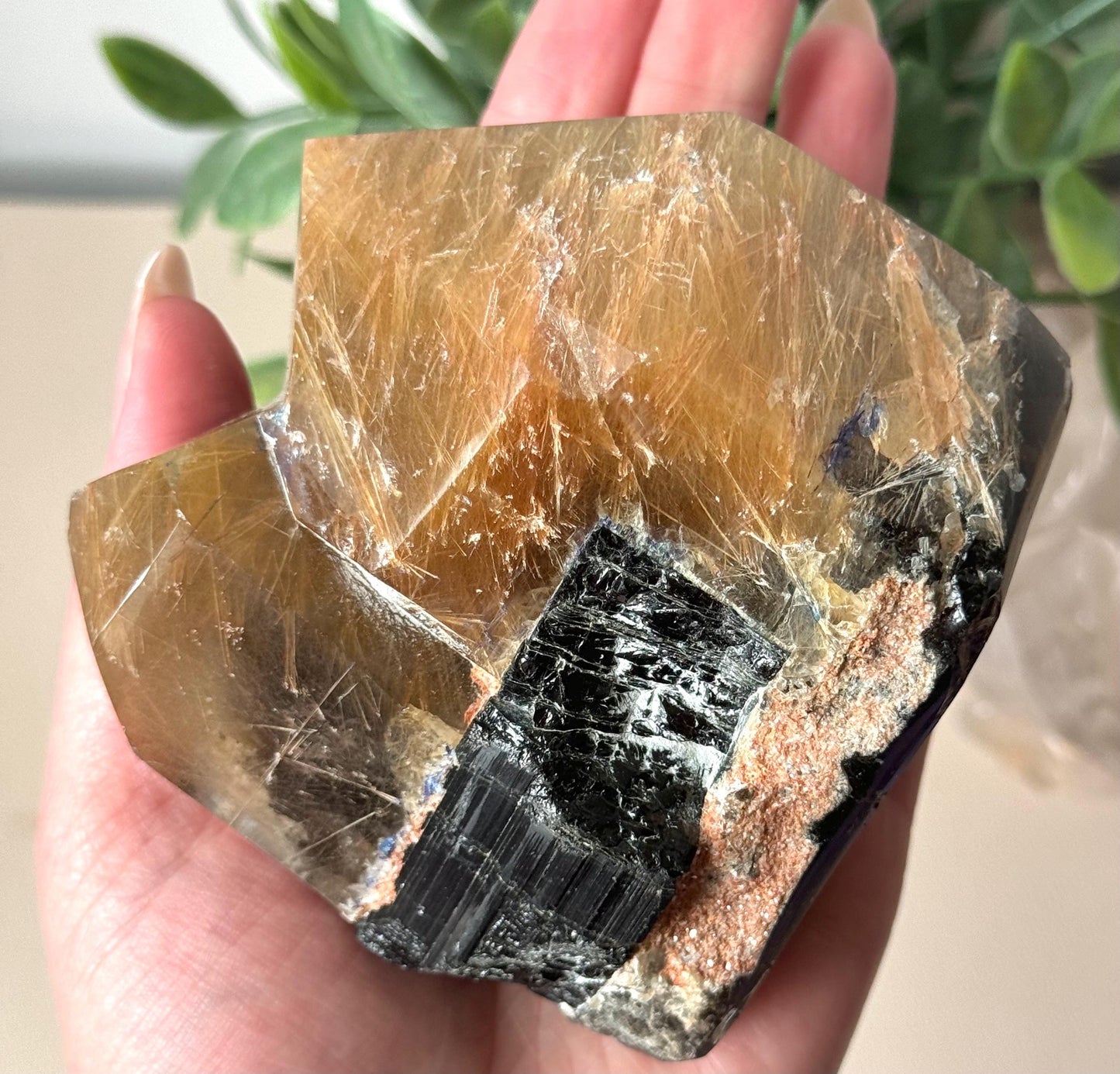 Stunning Rutilated Quartz with Black Tourmaline | Golden Rutile in Quartz Double Pointed with Tourmaline from Madagascar
