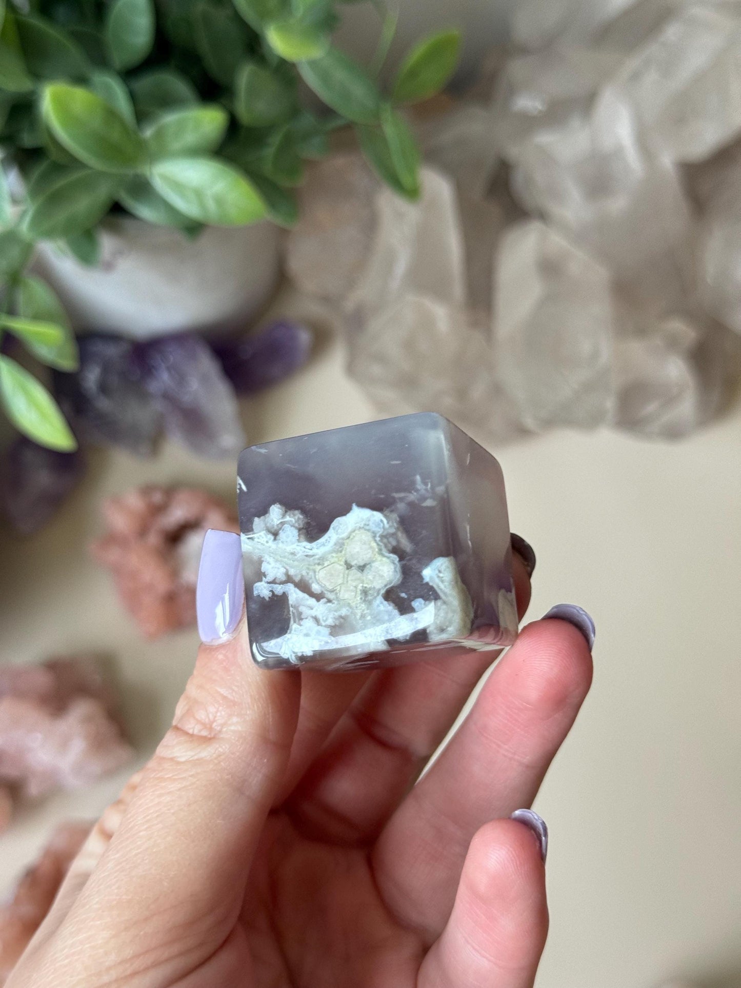 Beautiful Flower Agate Cube | Blue Flower Agate Block