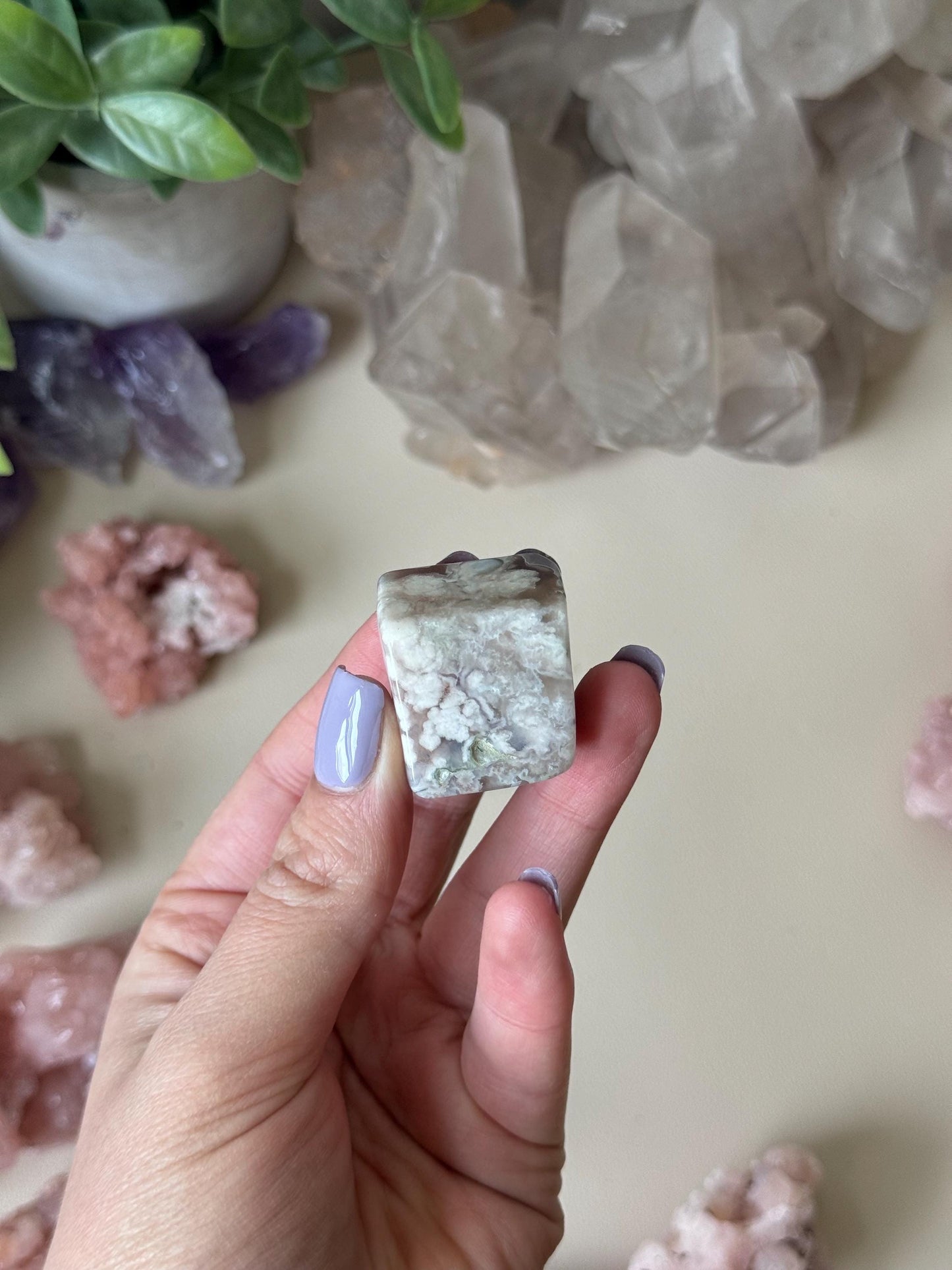 Beautiful Flower Agate Cube | Blue Flower Agate Block