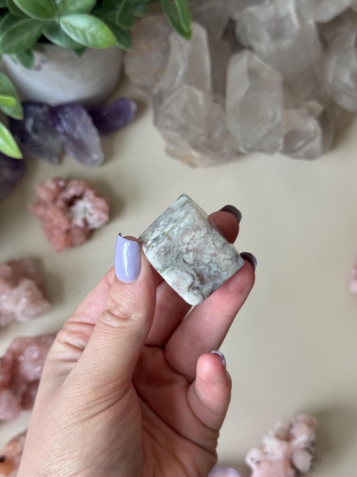 Beautiful Flower Agate Cube | Blue Flower Agate Block