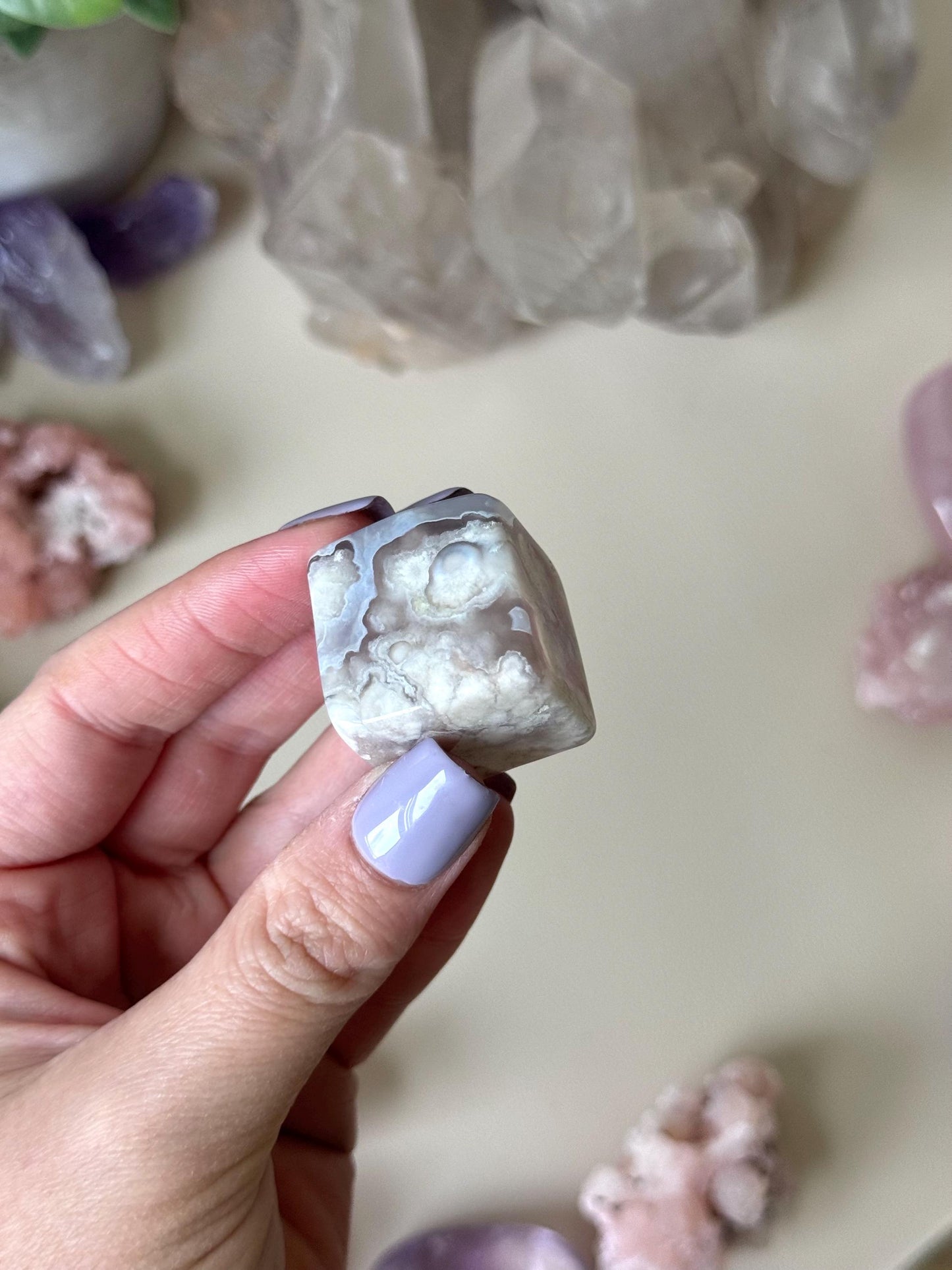 Beautiful Flower Agate Cube | Blue Flower Agate Block