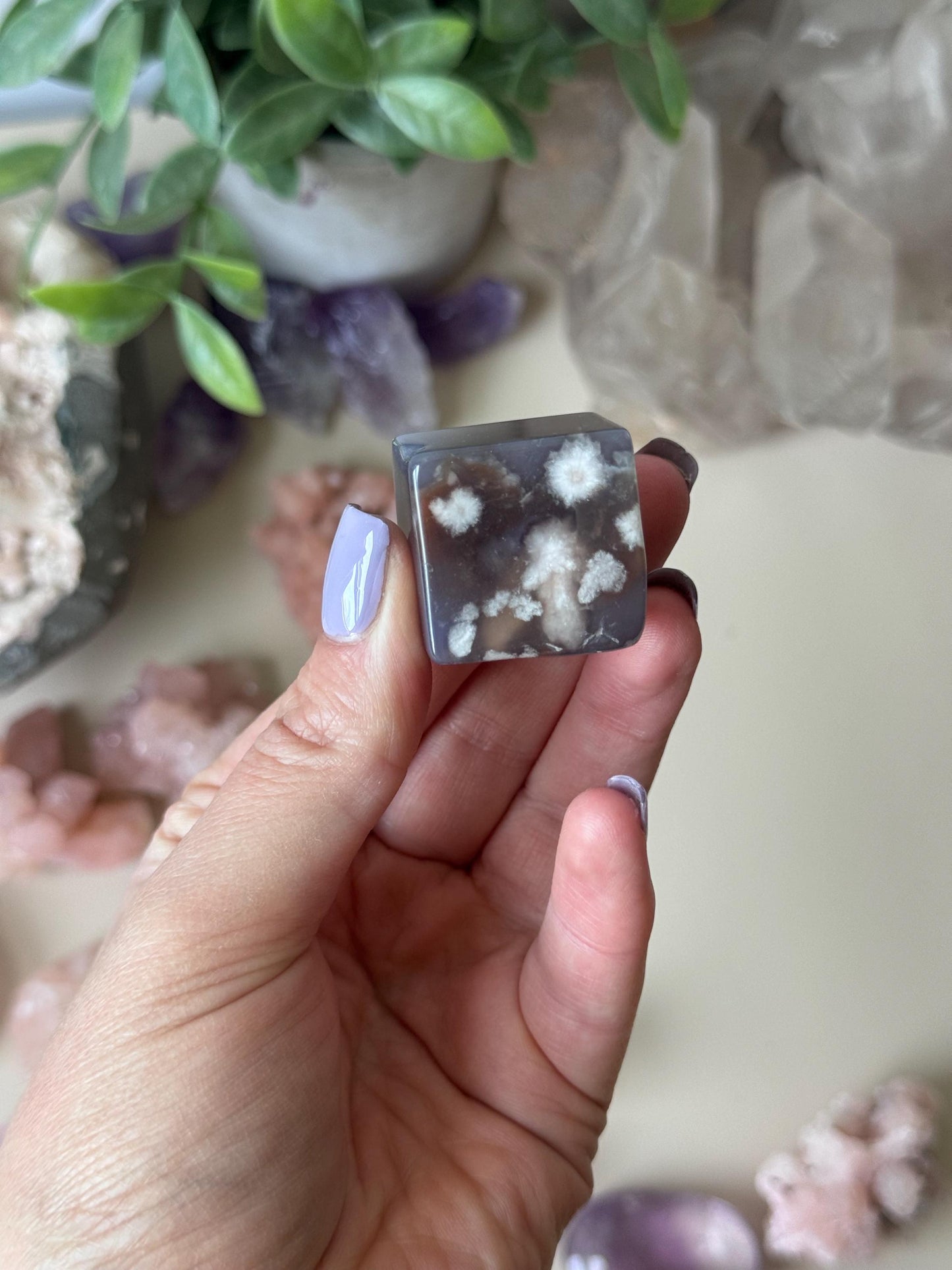 Beautiful Flower Agate Cube | Blue Flower Agate Block