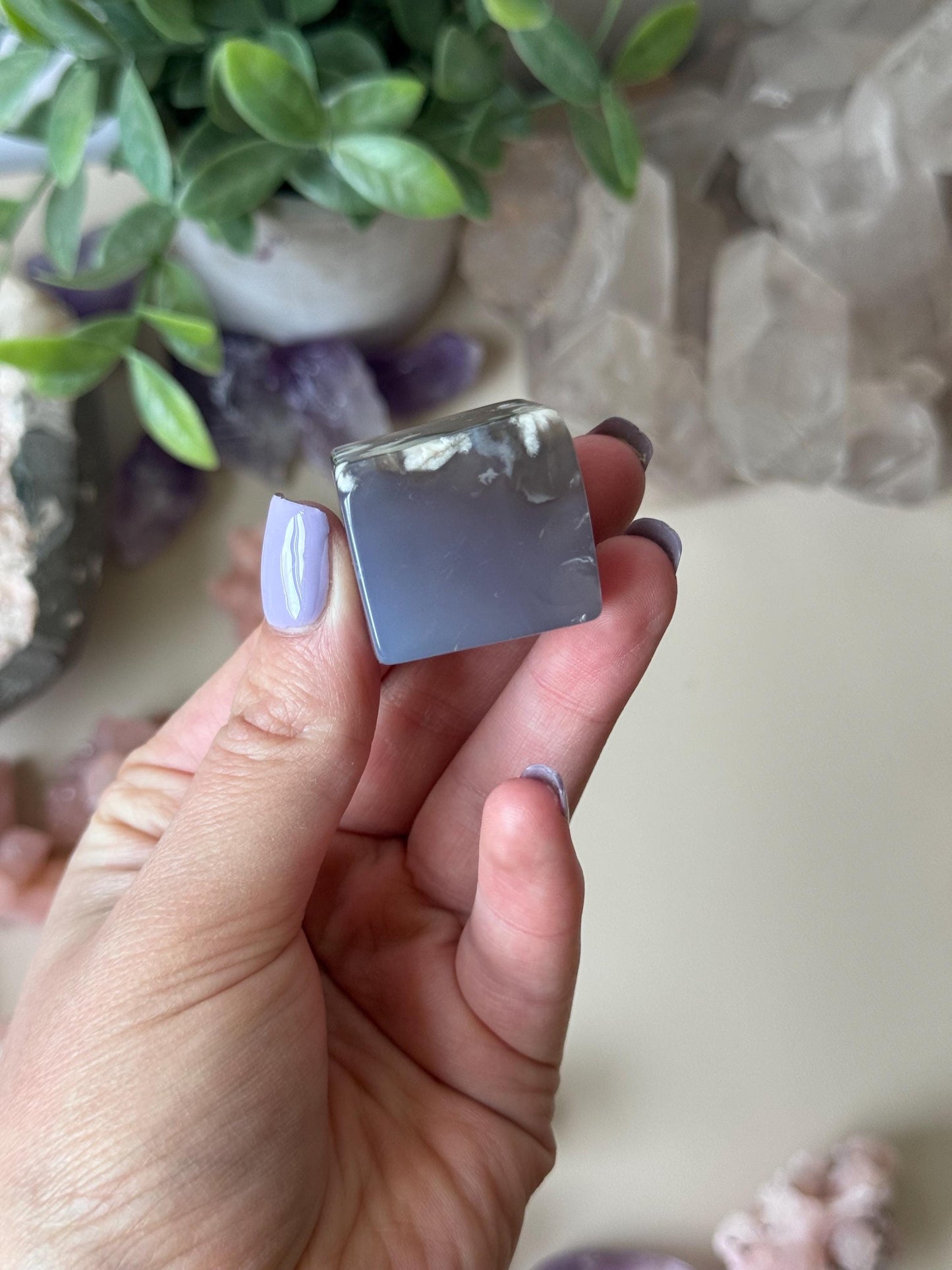 Beautiful Flower Agate Cube | Blue Flower Agate Block