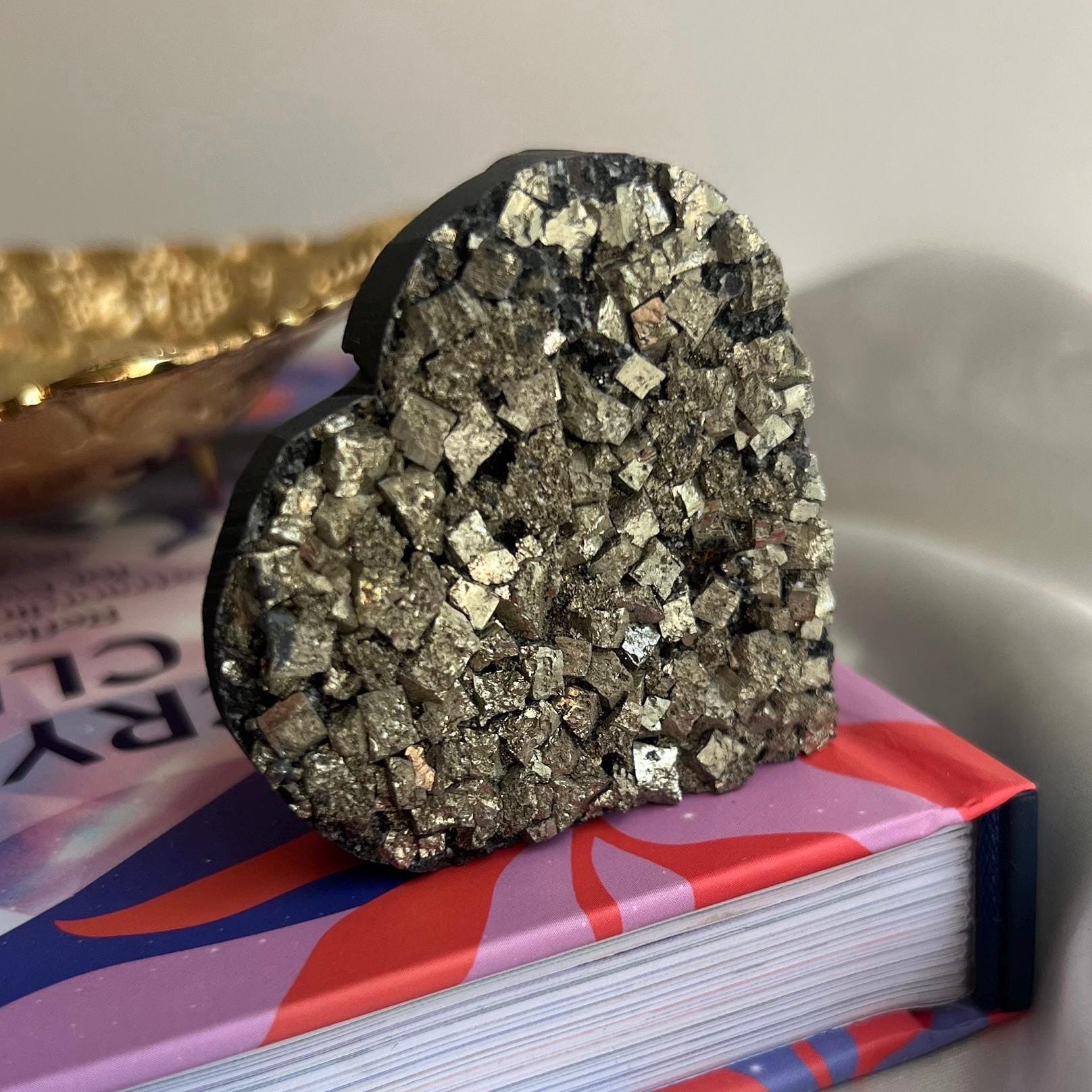 Pyrite on Basalt Heart Carving