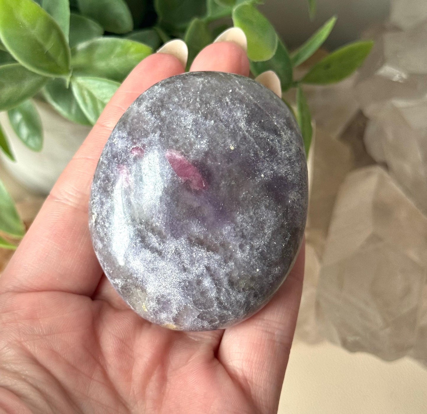 Beautiful Lepidolite Palm Stone from Madagascar | Lepidolite Worry Stone
