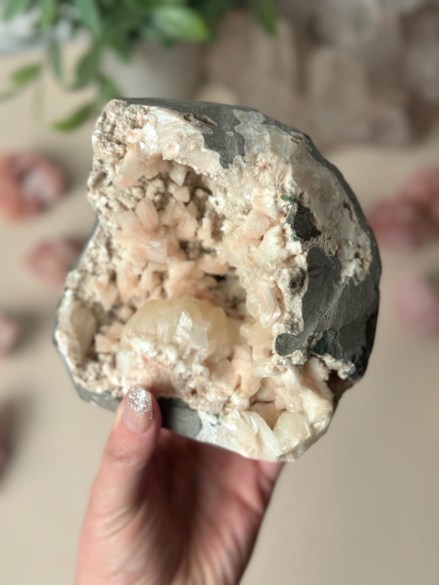 Stunning Pink Heulandite with Peach Stilbite Geode | Pink Apophyllite with Stilbite Specimen