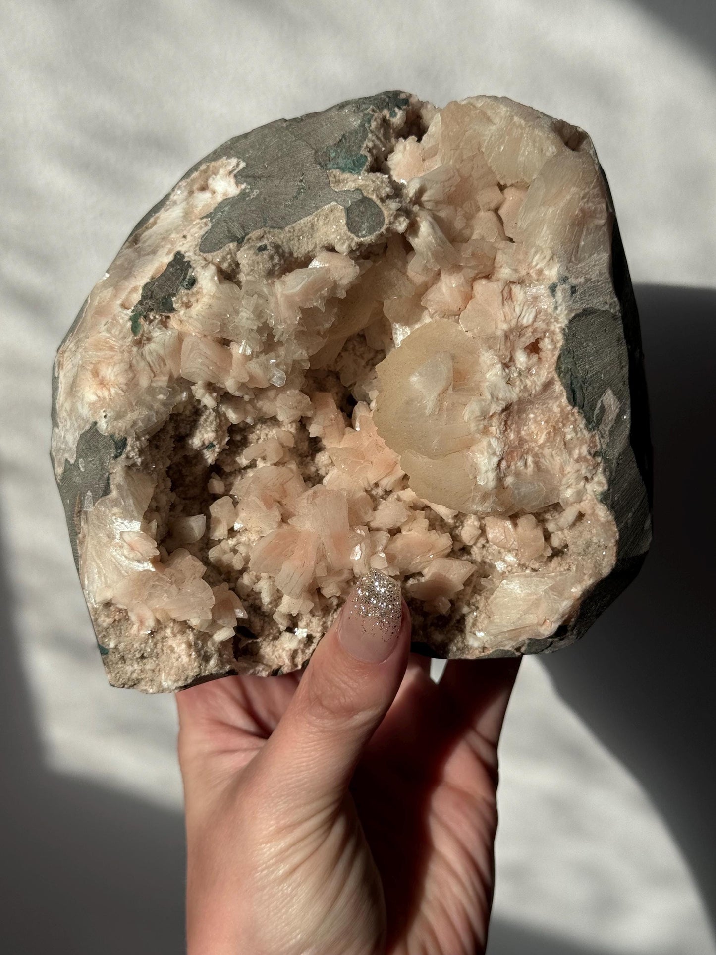 Stunning Pink Heulandite with Peach Stilbite Geode | Pink Apophyllite with Stilbite Specimen