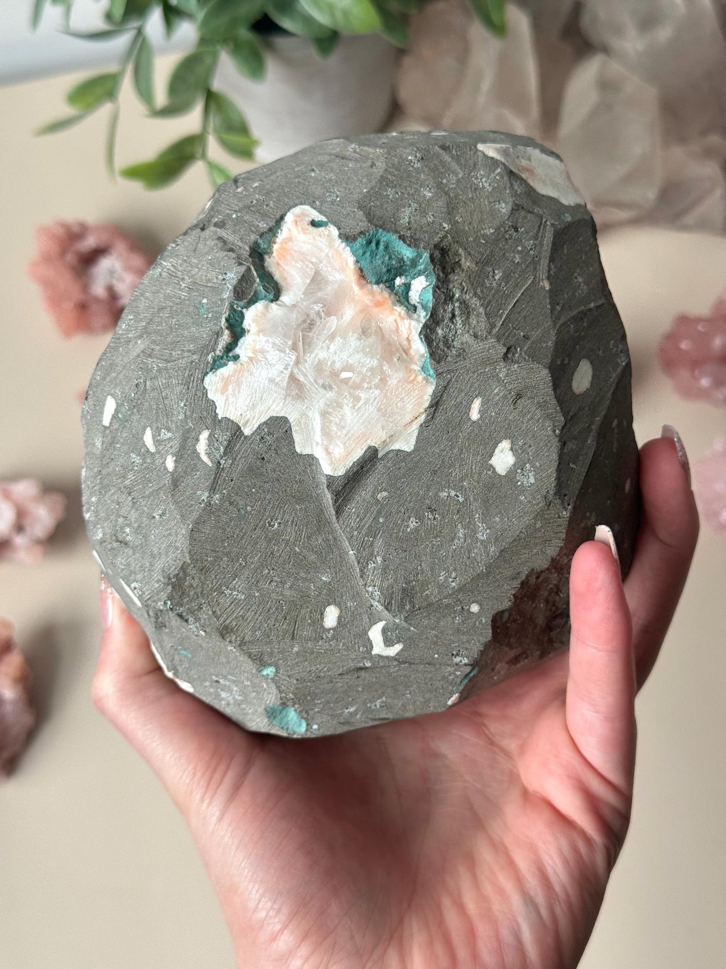 Stunning Pink Heulandite with Peach Stilbite Geode | Pink Apophyllite with Stilbite Specimen