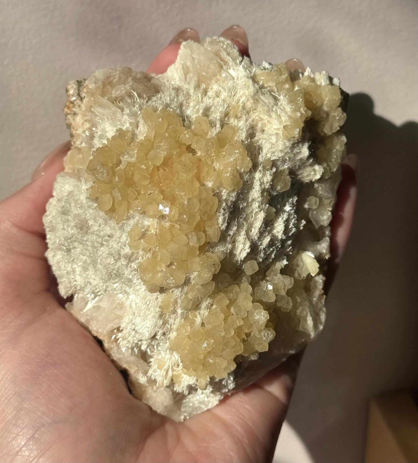 Beautiful White Stilbite with Honey Calcite & Druzy Apophyllite Specimen from India