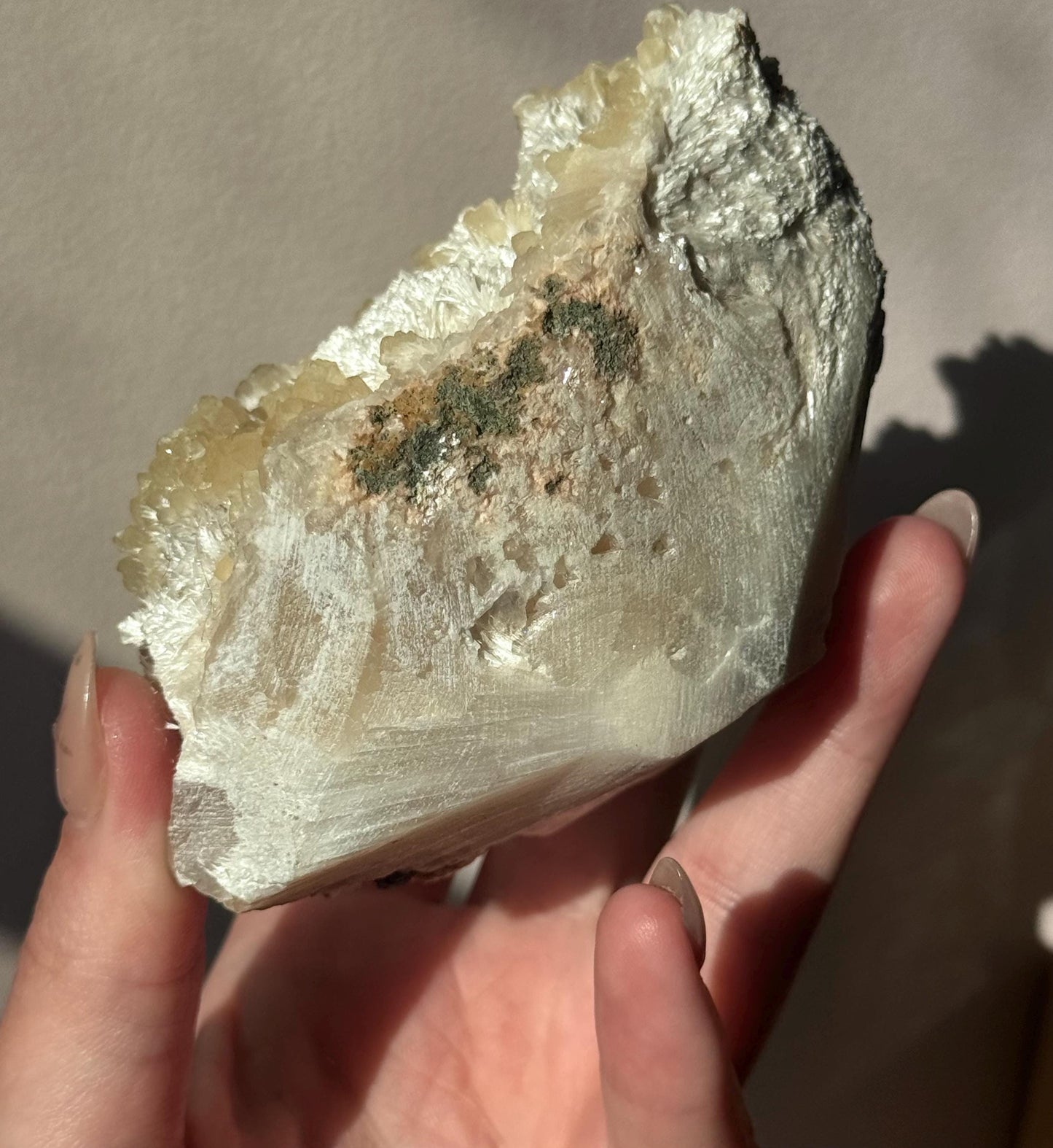 Beautiful White Stilbite with Honey Calcite & Druzy Apophyllite Specimen from India