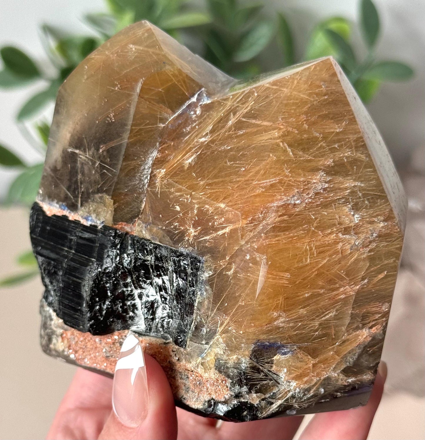 Stunning Rutilated Quartz with Black Tourmaline | Golden Rutile in Quartz Double Pointed with Tourmaline from Madagascar