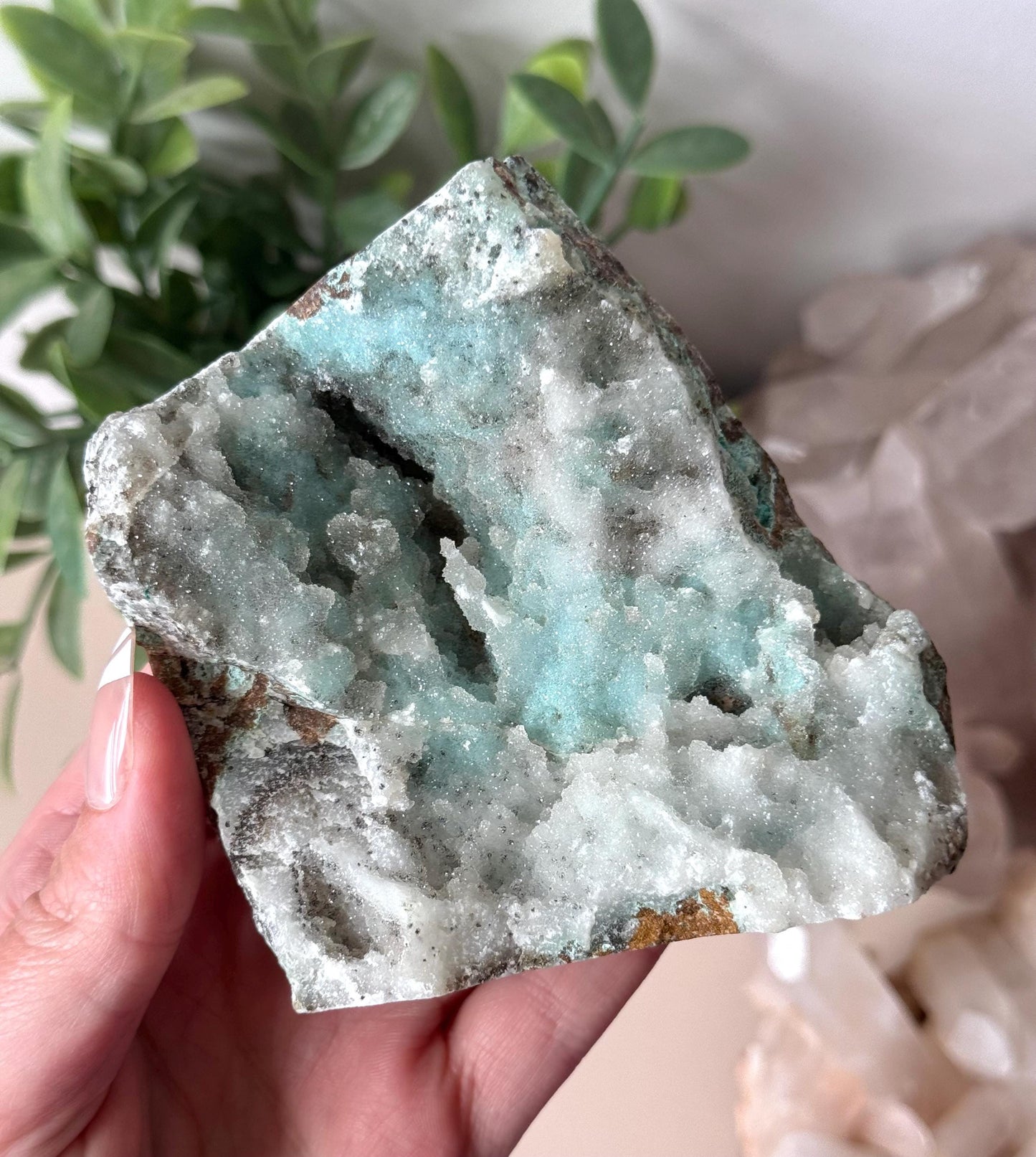 Beautiful Chrysocolla on Druzy Quartz Specimen from Dominican Republic of Congo | Drusy Chrysocolla Quartz