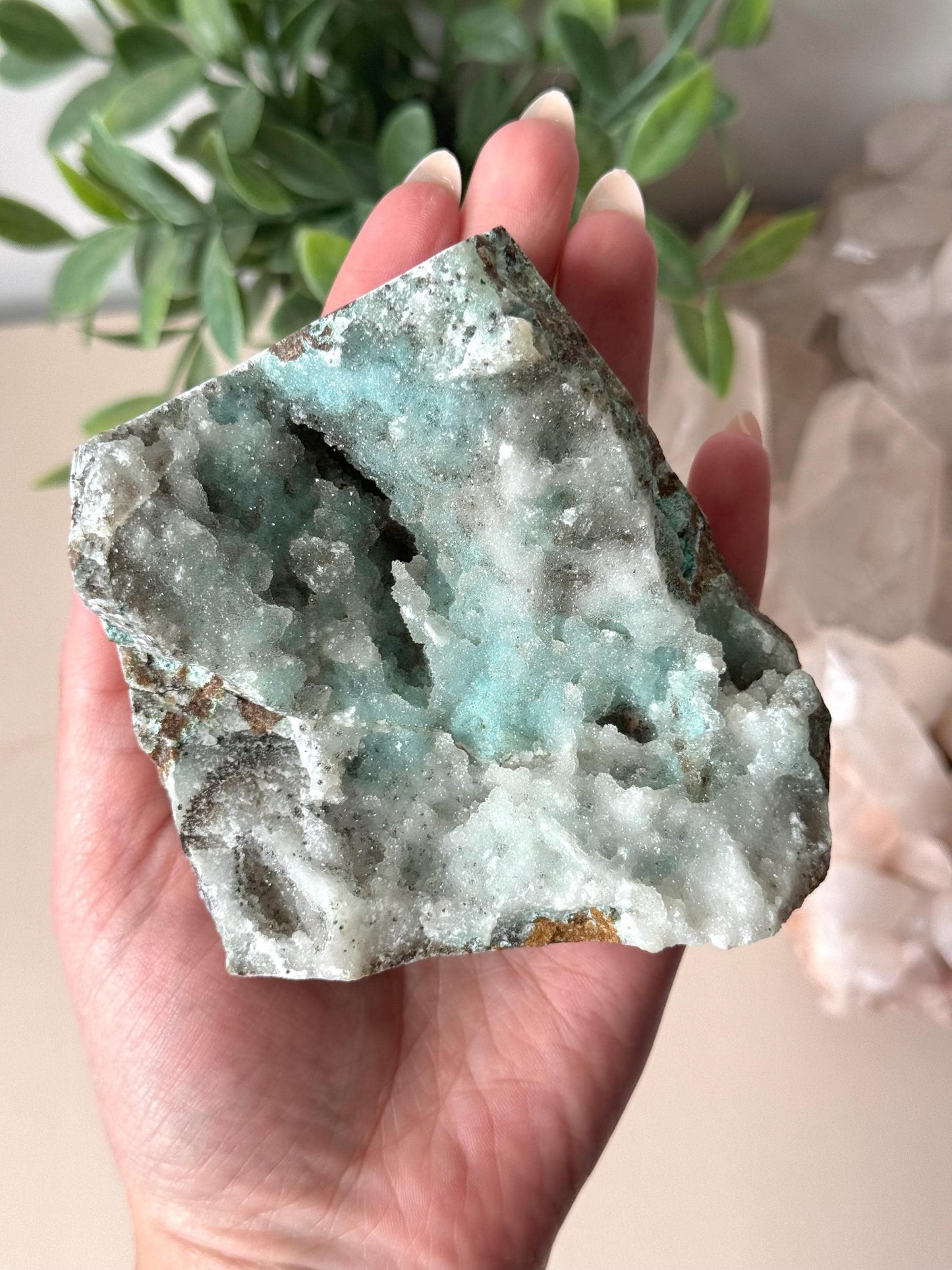 Beautiful Chrysocolla on Druzy Quartz Specimen from Dominican Republic of Congo | Drusy Chrysocolla Quartz