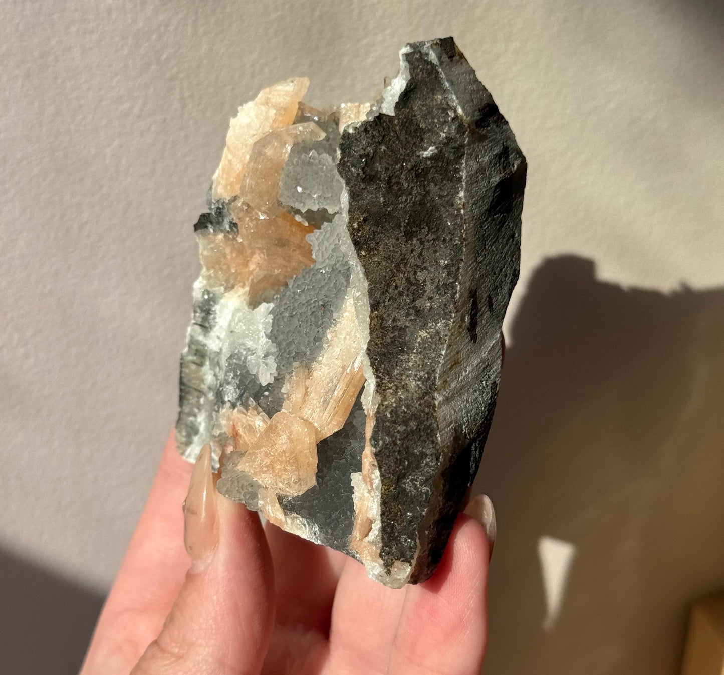 Beautiful Druzy Blue Chalcedony with Peach Stillbites Cluster from India
