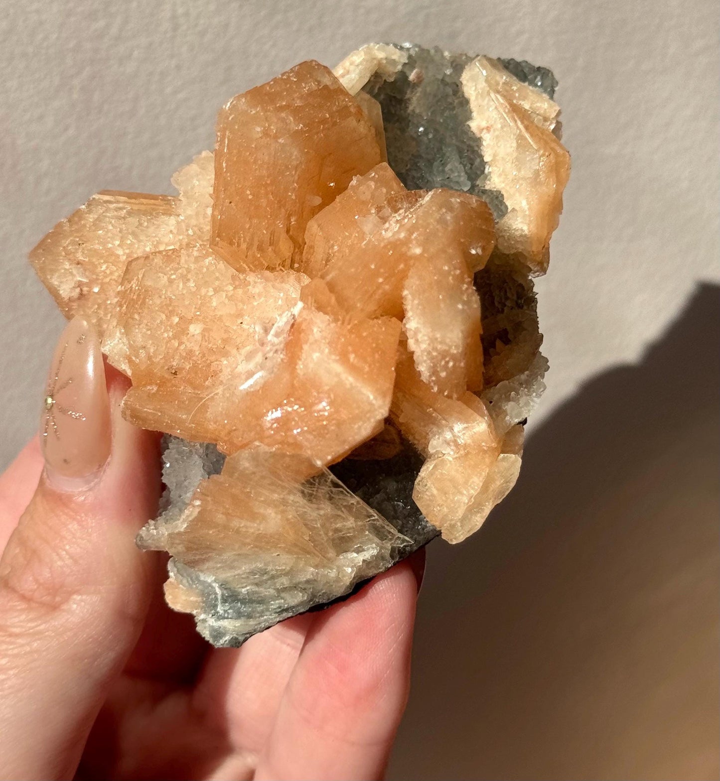 Beautiful Druzy Blue Chalcedony with Peach Stillbites Cluster from India