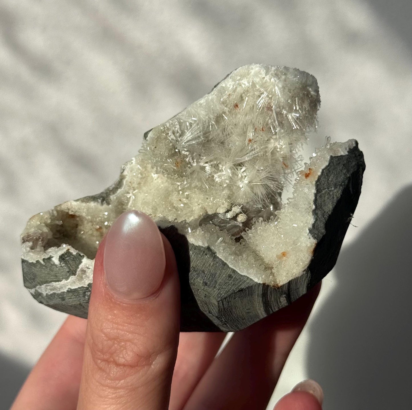 Beautiful Mesolite on Druzy Apophyllite Geode from India | Mesolite Specimen on Apophyllite