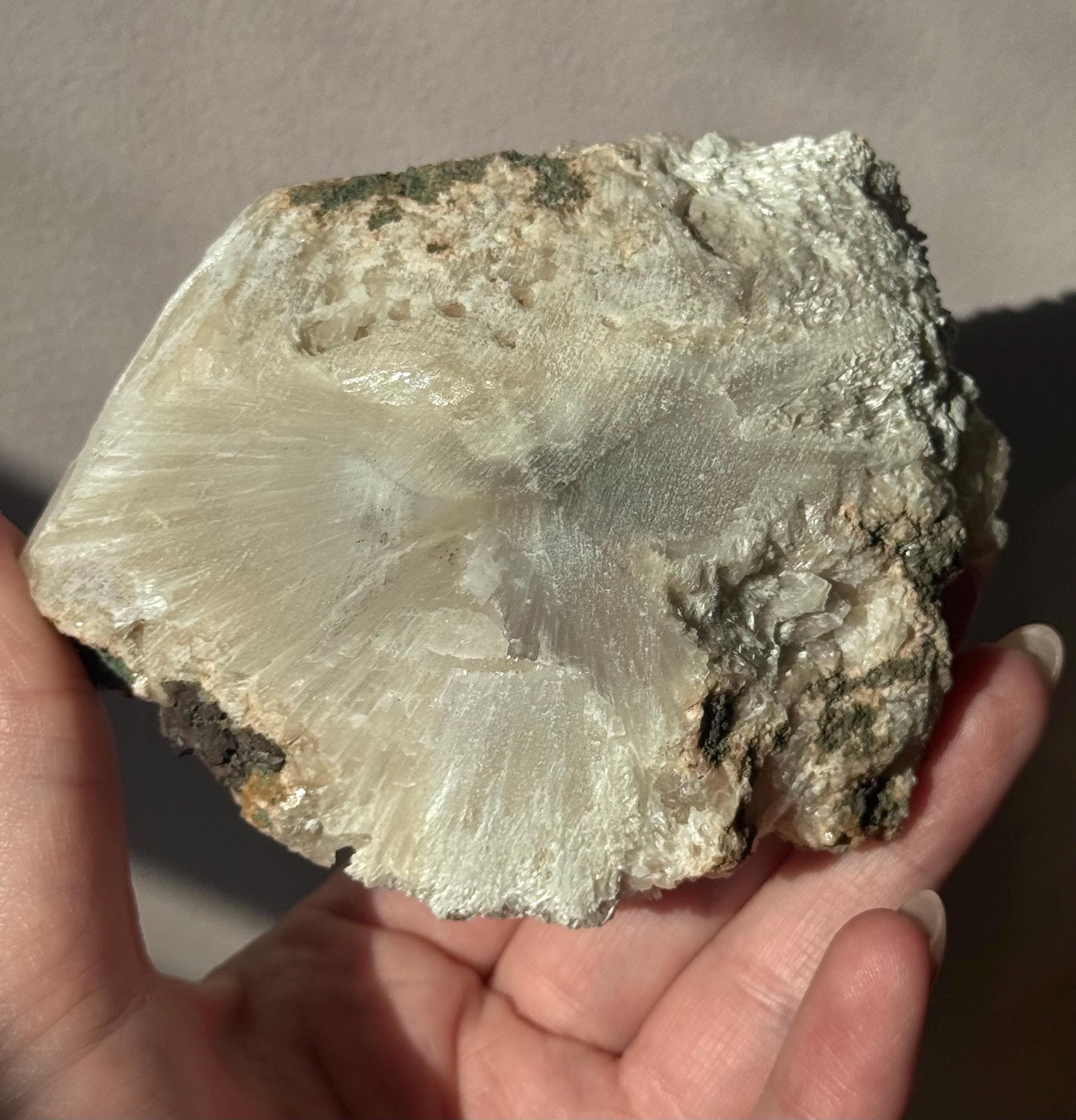 Beautiful White Stilbite with Honey Calcite & Druzy Apophyllite Specimen from India
