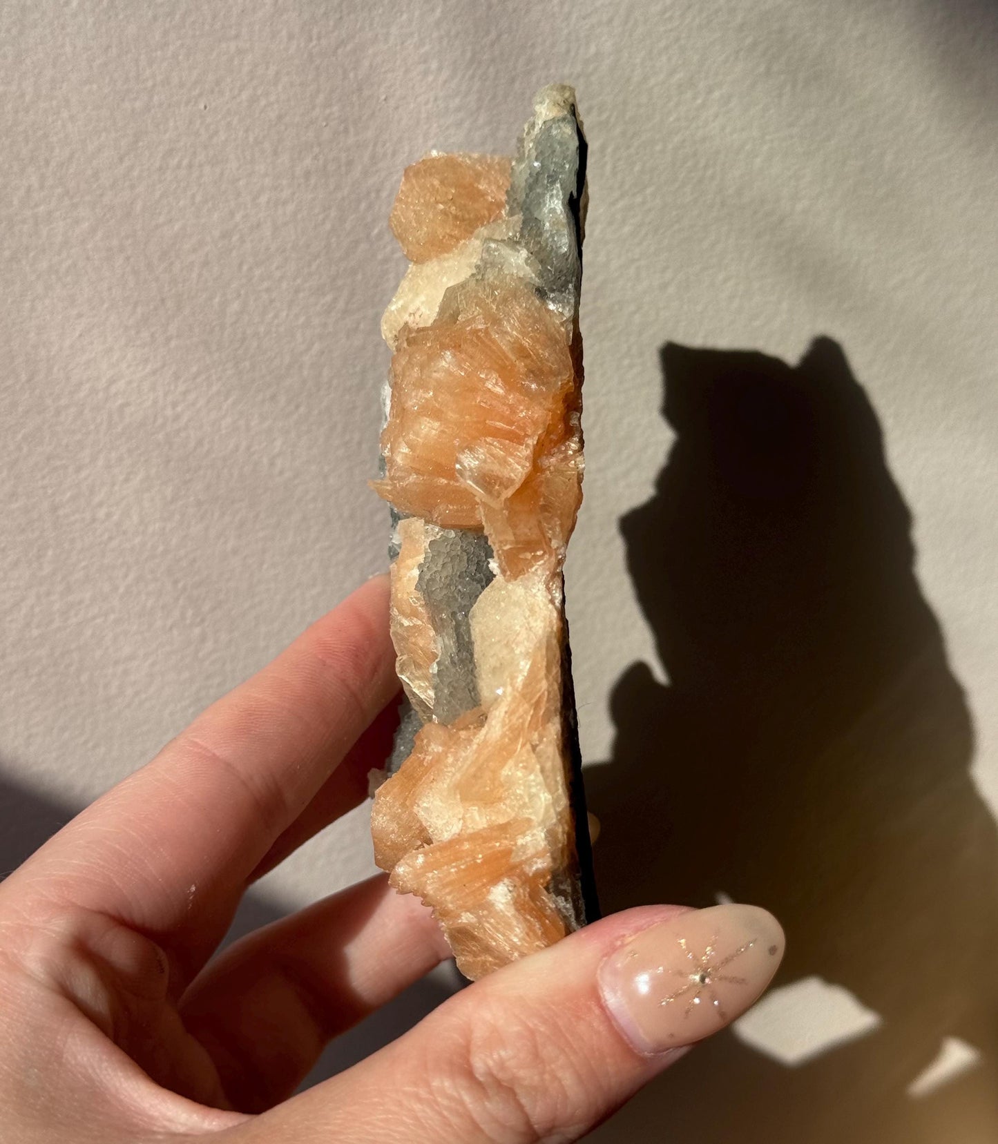 Beautiful Druzy Blue Chalcedony with Peach Stillbites Cluster from India
