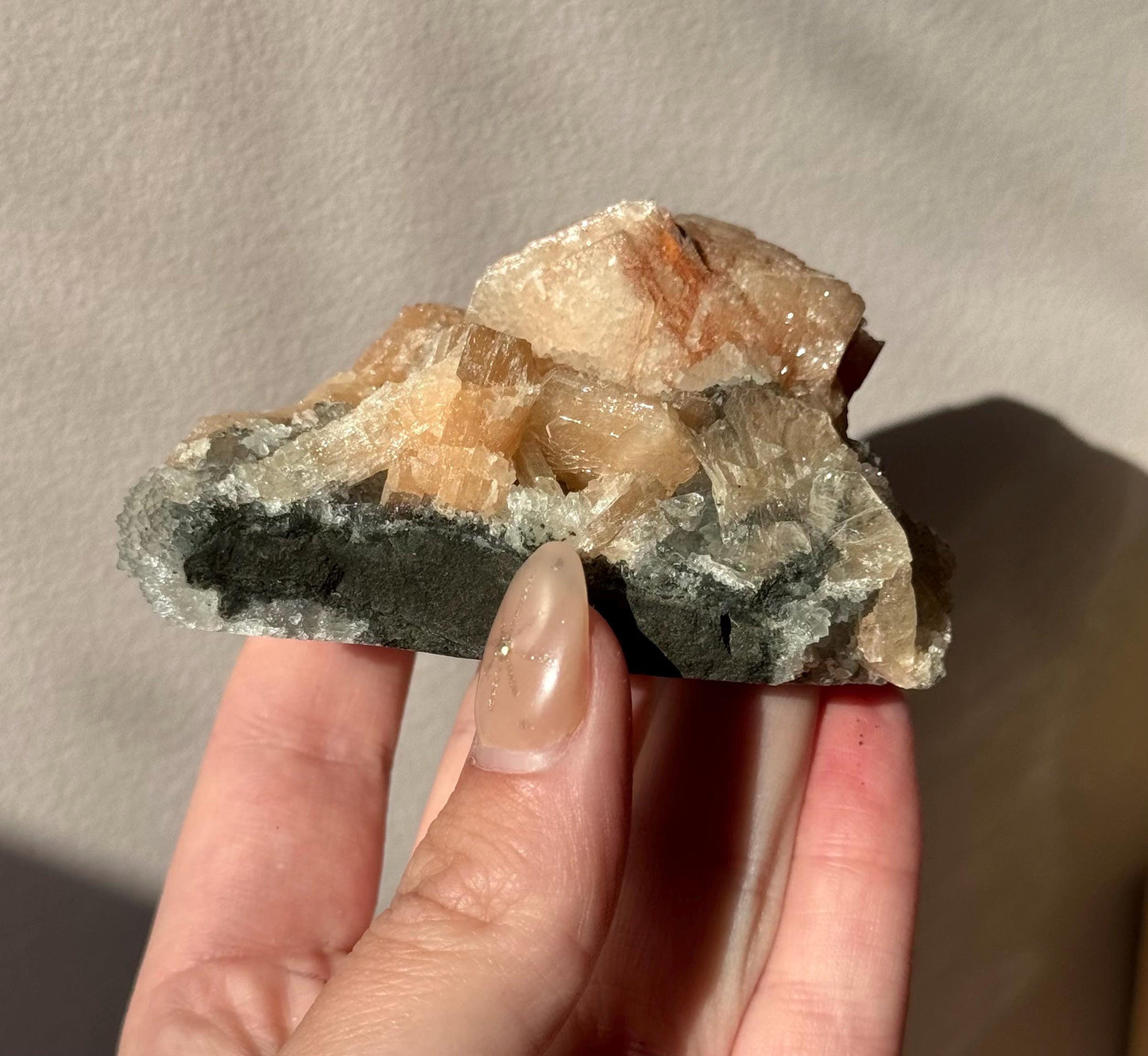 Beautiful Druzy Blue Chalcedony with Peach Stillbites Cluster from India