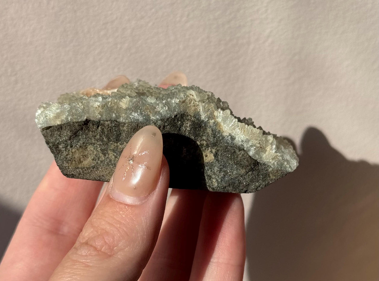 Beautiful Druzy Blue Chalcedony with Peach Stillbites Cluster from India