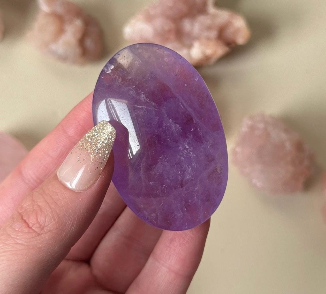 High Quality Amethyst Palm Stones from Brazil | Phantom Amethyst Pillow Carvings