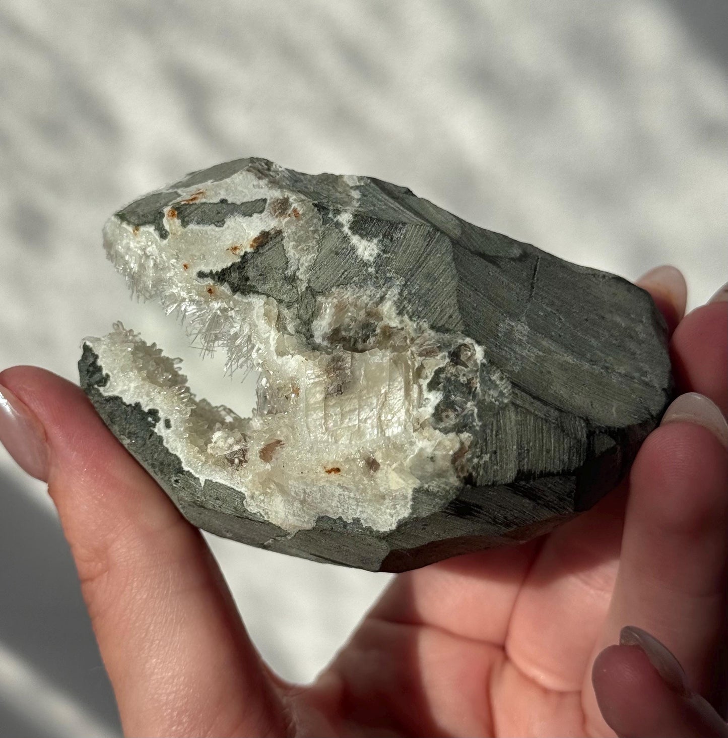 Beautiful Mesolite on Druzy Apophyllite Geode from India | Mesolite Specimen on Apophyllite
