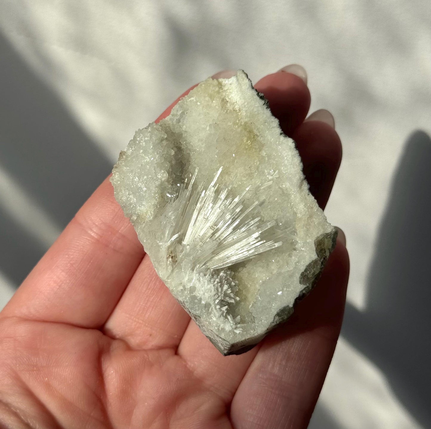 Beautiful Mesolite on Druzy Apophyllite Geode from India | Small Mesolite Specimen on Apophyllite
