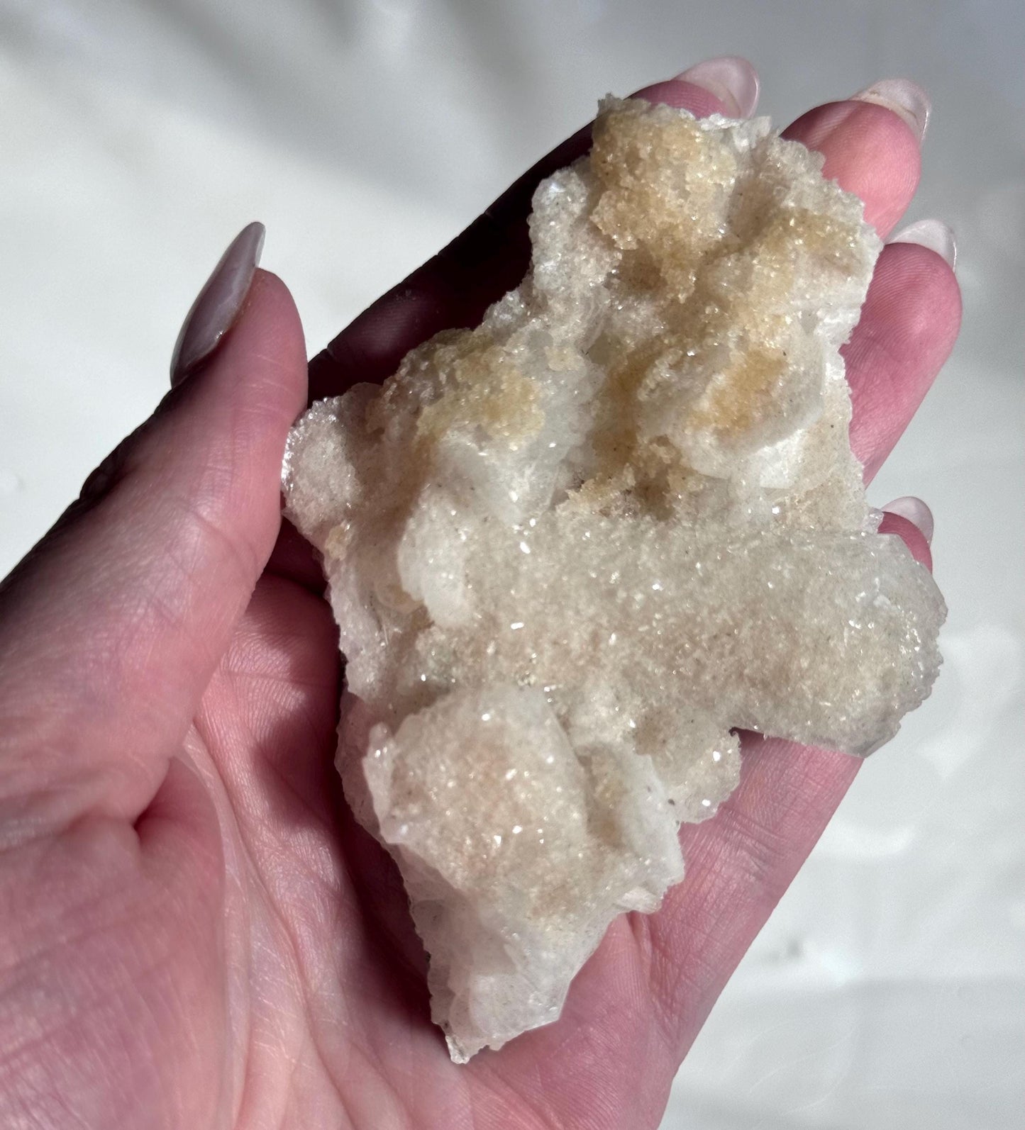 Beautiful White Stilbite with Druzy Apophyllite & Honey Calcite Specimen from India
