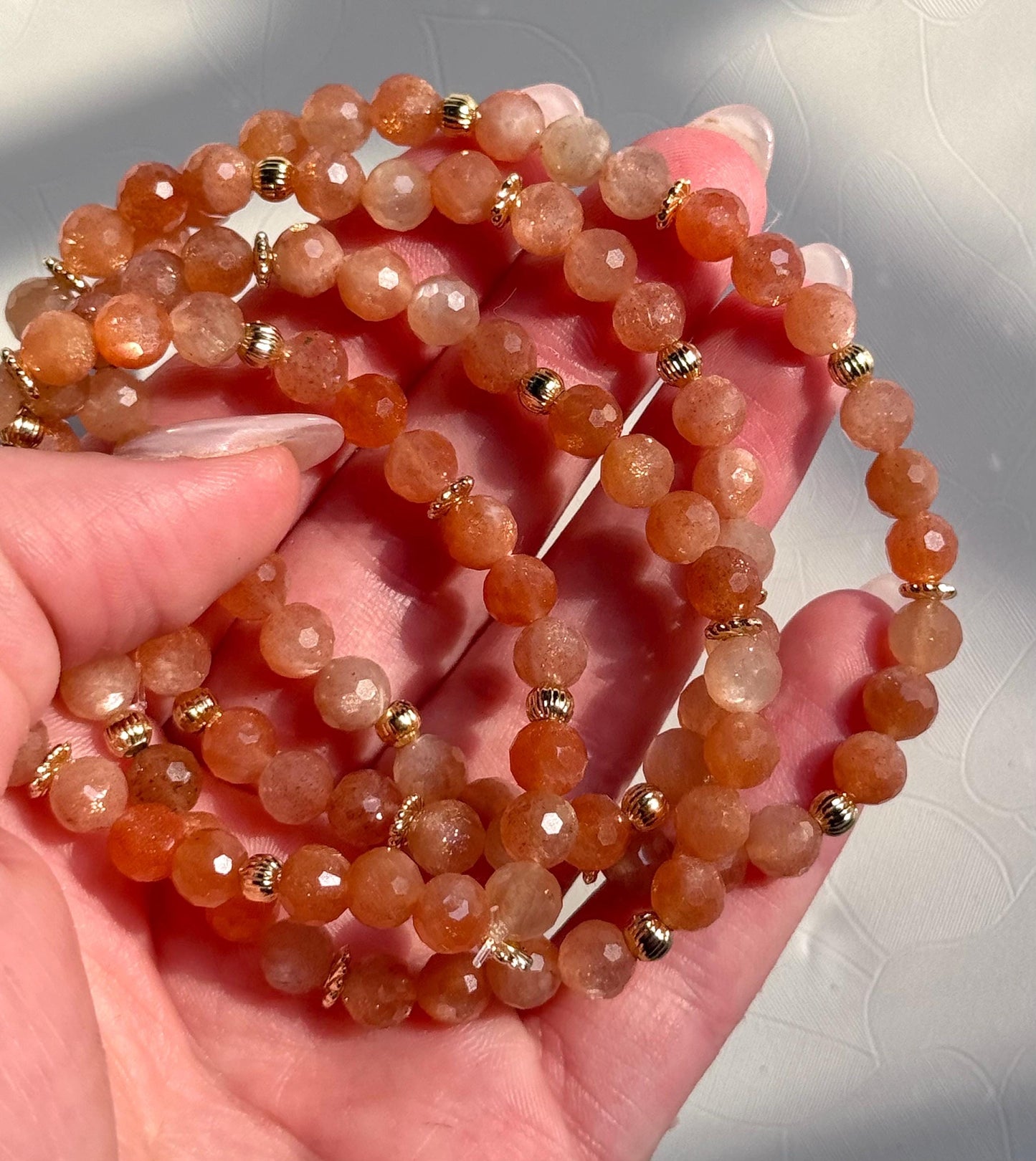 Gorgeous Sunstone Bracelets | 6mm Faceted Sunstone Bracelet with 18kt Gold Plated Accent Beads Gemstone Bracelet