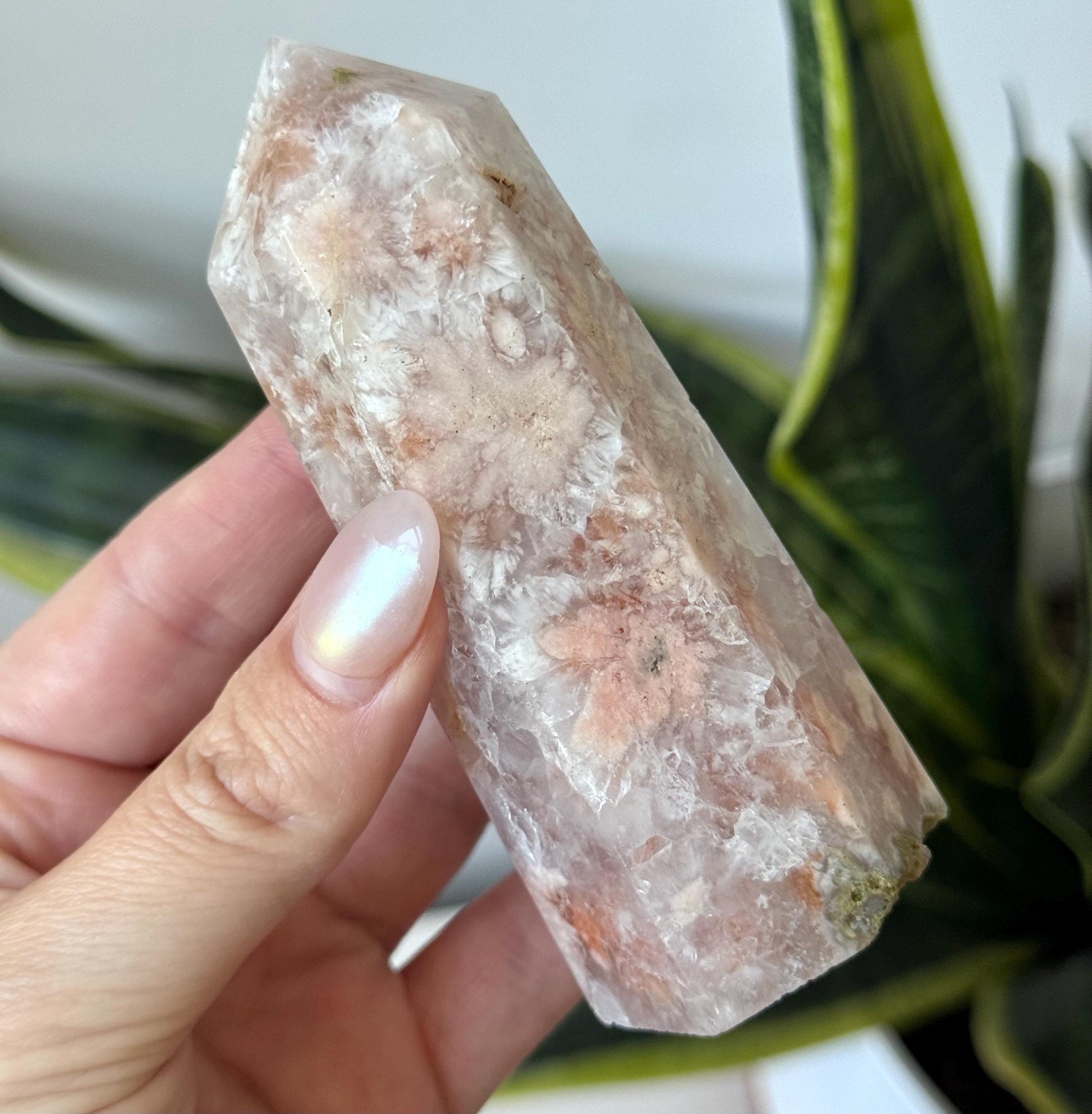 Gorgeous Pink Amethyst with Flower Agate tower from Brazil | Flower Agate Pink Amethyst Obelisk