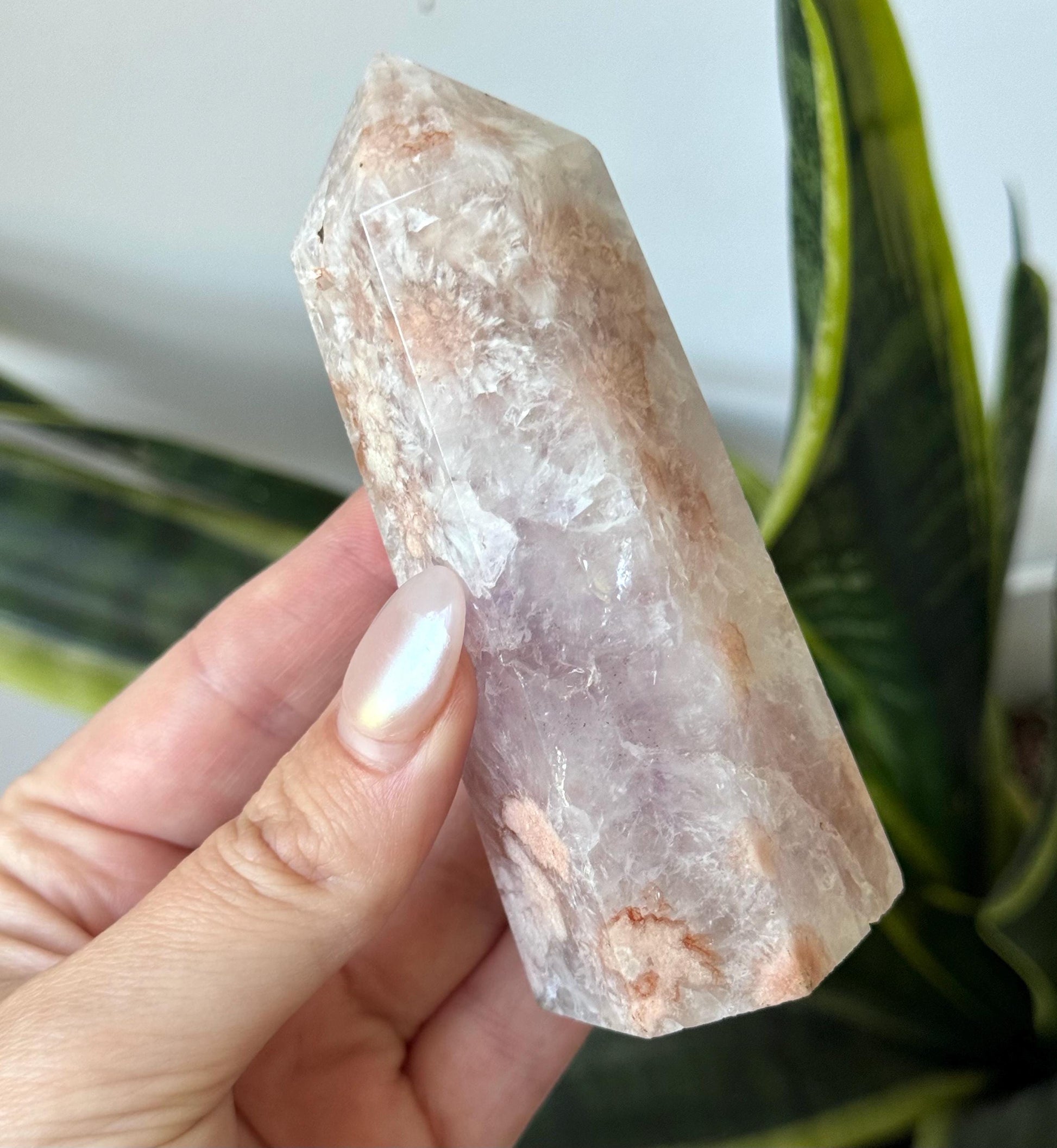 Gorgeous Pink Amethyst with Flower Agate tower from Brazil | Flower Agate Pink Amethyst Obelisk