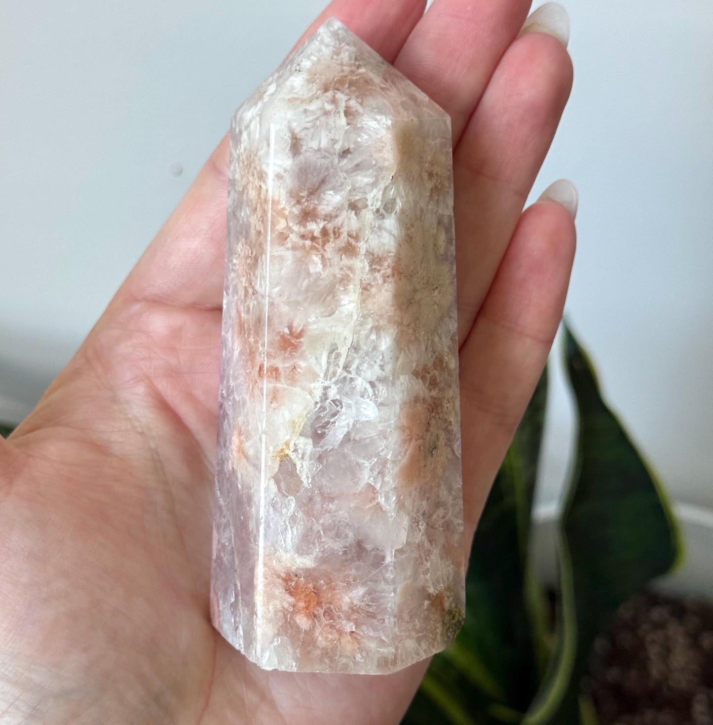 Gorgeous Pink Amethyst with Flower Agate tower from Brazil | Flower Agate Pink Amethyst Obelisk