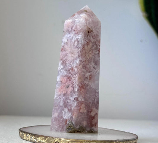 Gorgeous Pink Amethyst with Flower Agate tower from Brazil | Flower Agate Pink Amethyst Obelisk
