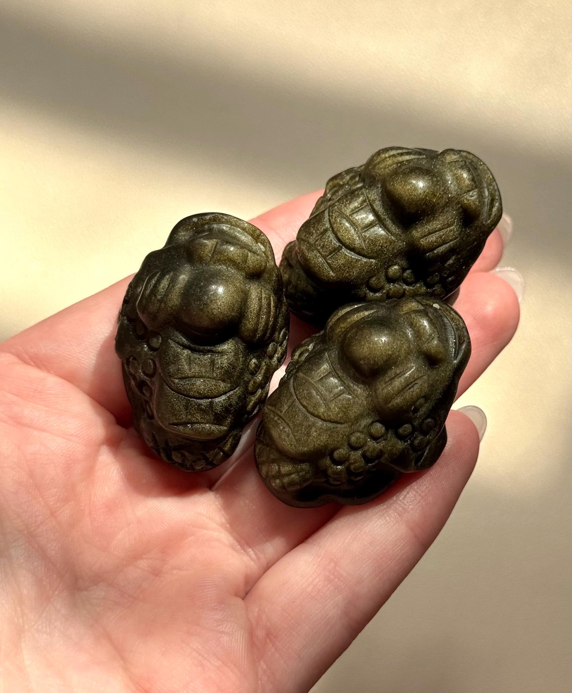 Beautiful Gold Sheen Obsidian Money Toad Carvings | Feng Shui Money Frog Obsidian