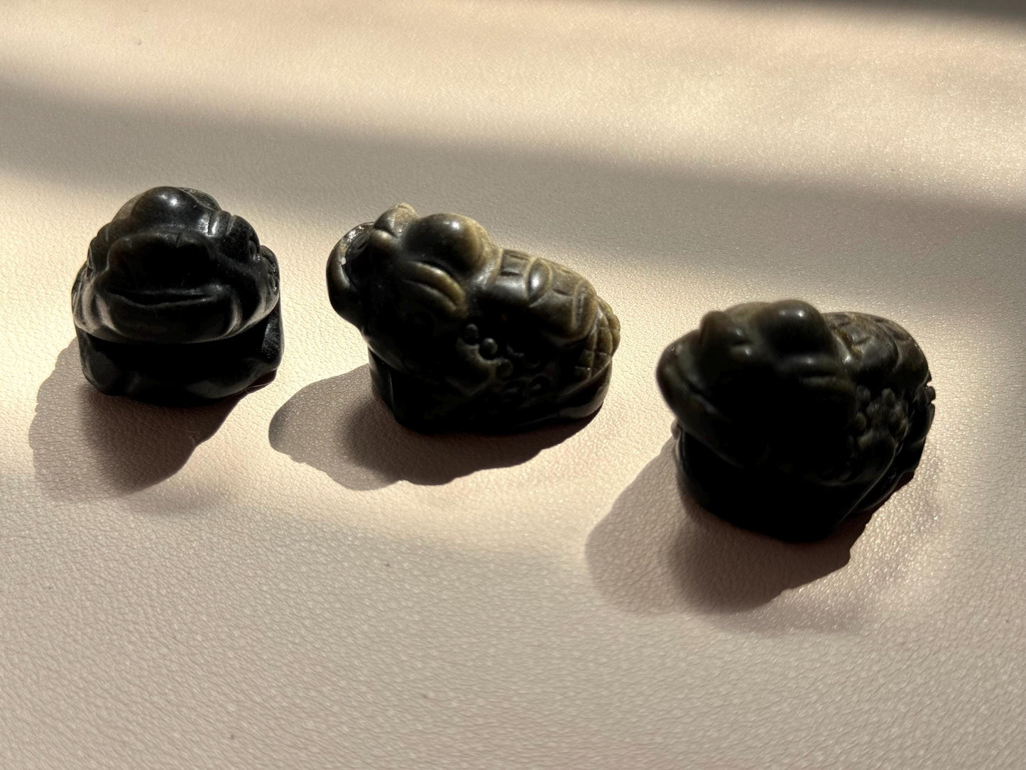Beautiful Gold Sheen Obsidian Money Toad Carvings | Feng Shui Money Frog Obsidian