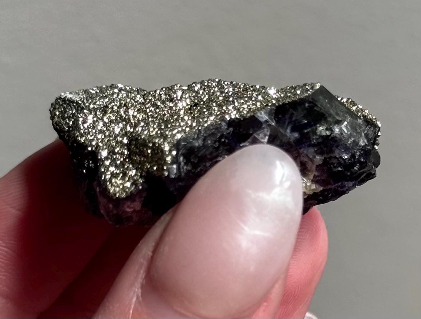 Stunning Pyrite on Fluorite Specimen | Pyrite on Purple Fluorite Crystal