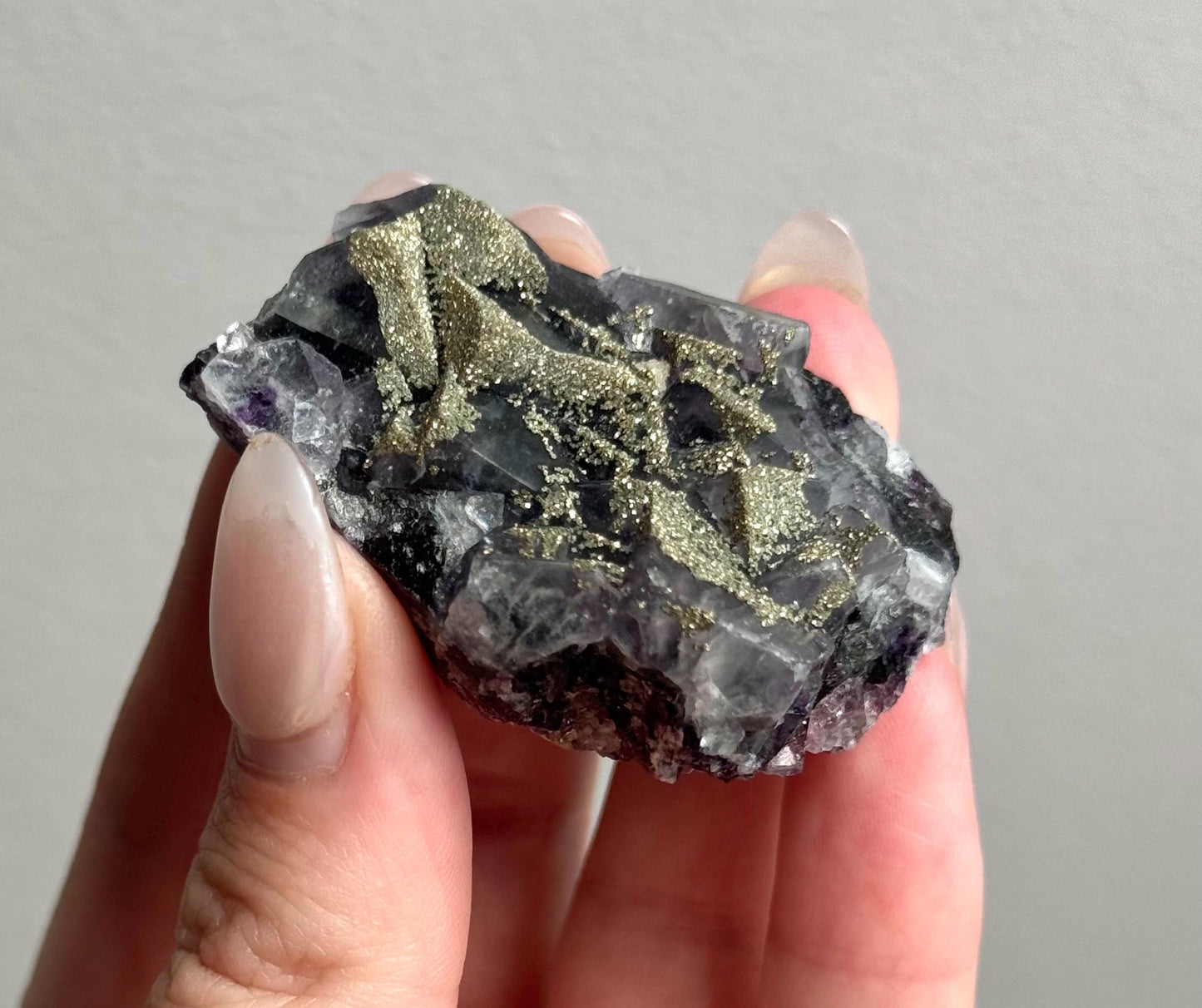 Stunning Pyrite on Fluorite Specimen | Pyrite on Purple Fluorite Crystal