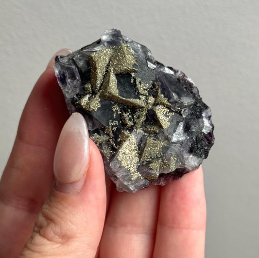 Stunning Pyrite on Fluorite Specimen | Pyrite on Purple Fluorite Crystal
