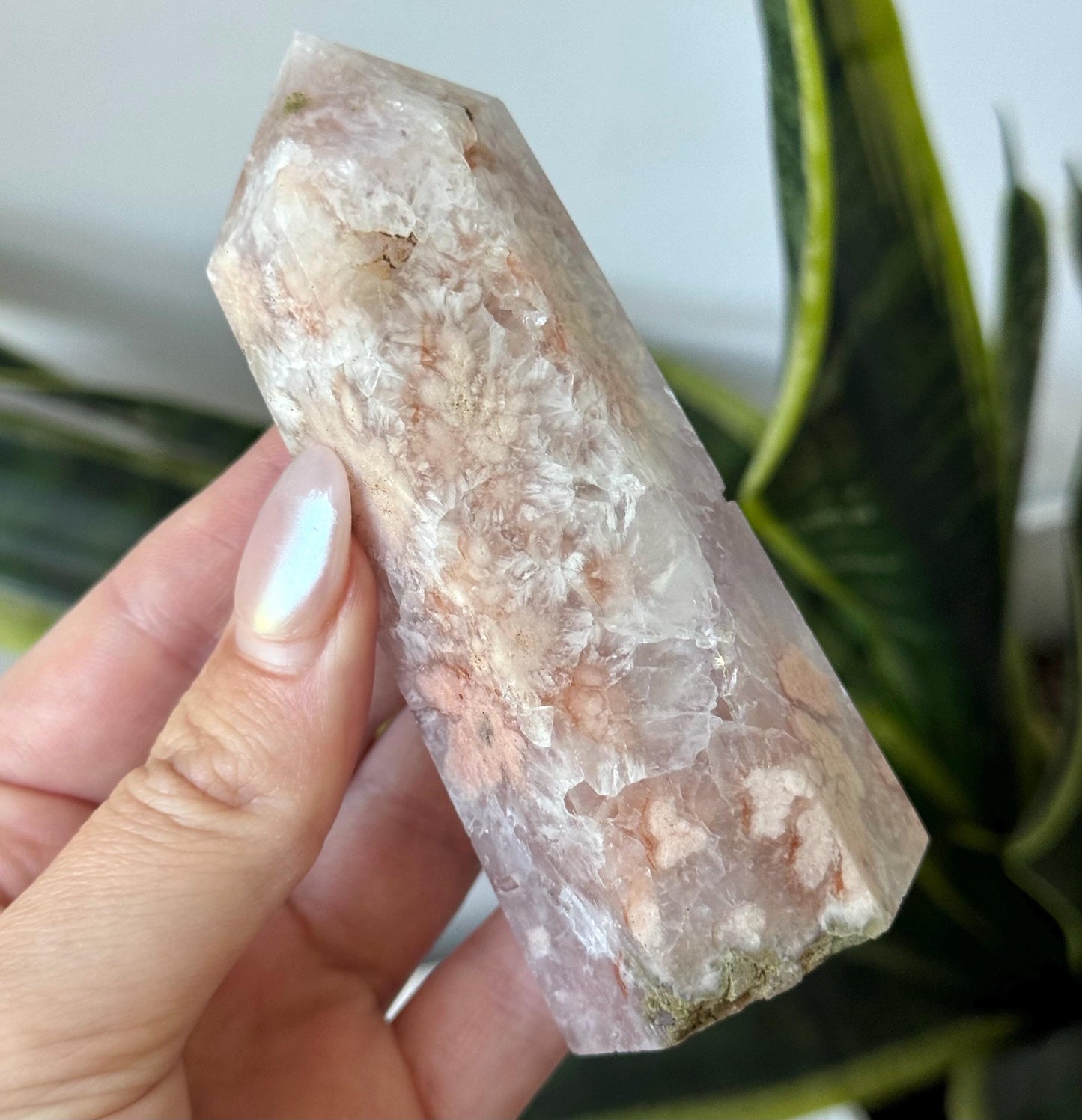 Gorgeous Pink Amethyst with Flower Agate tower from Brazil | Flower Agate Pink Amethyst Obelisk