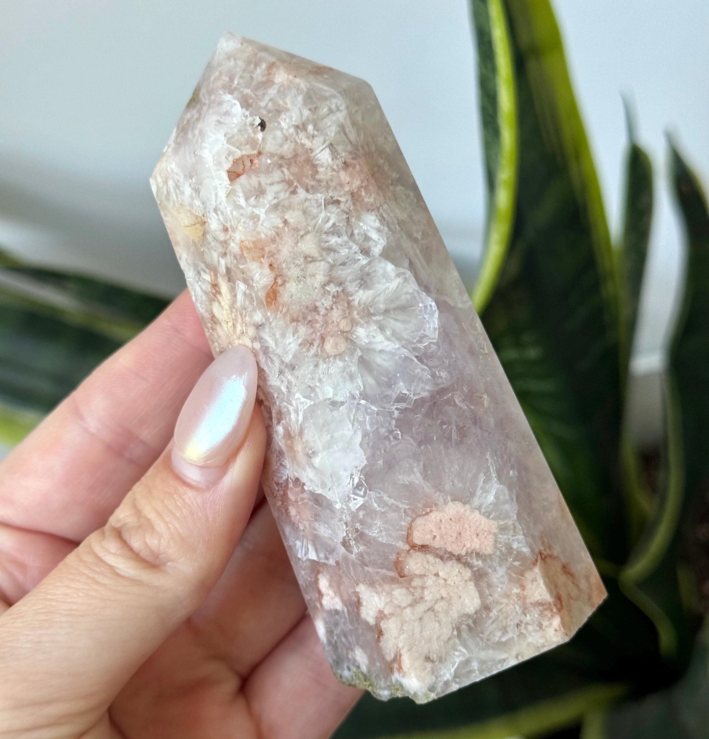 Gorgeous Pink Amethyst with Flower Agate tower from Brazil | Flower Agate Pink Amethyst Obelisk
