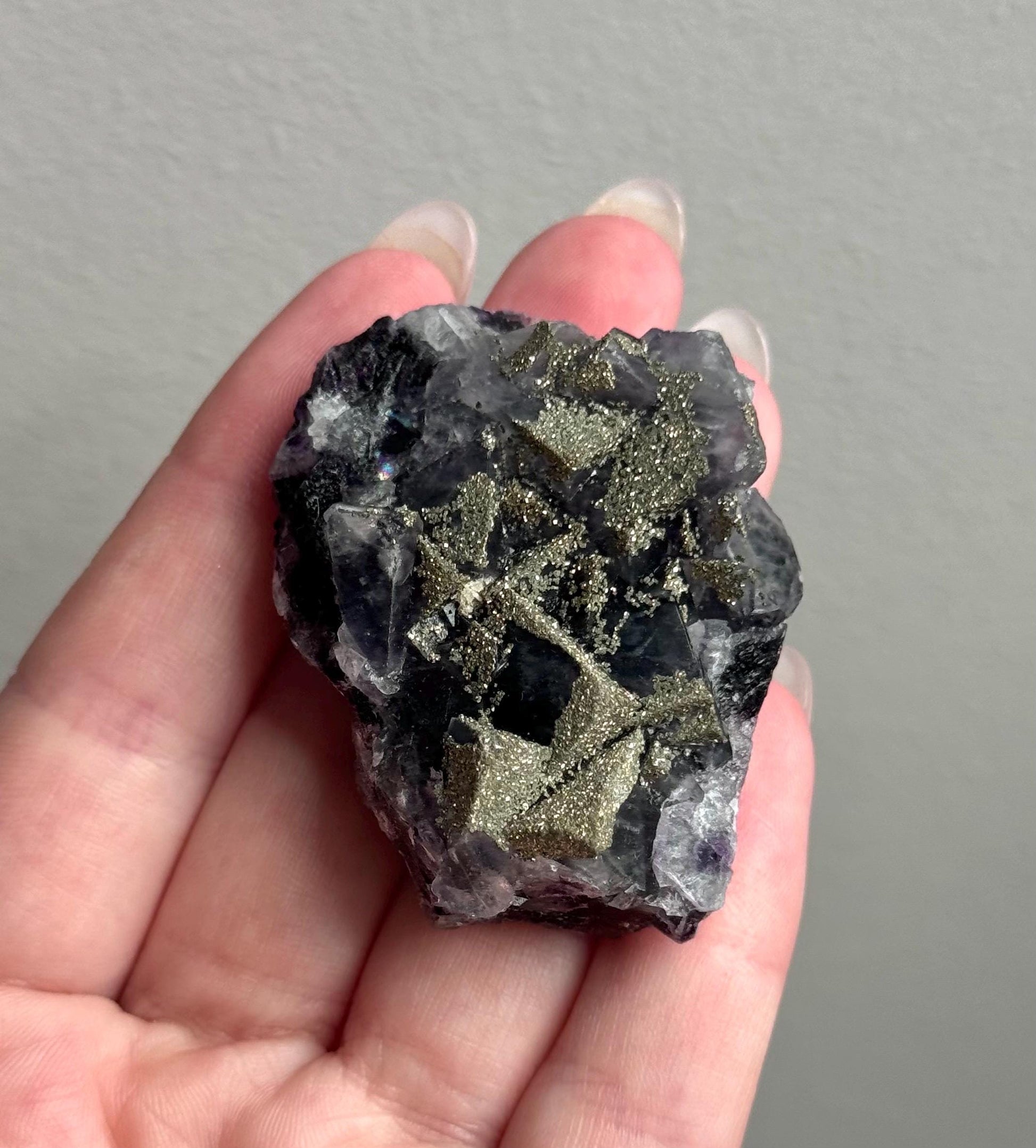 Stunning Pyrite on Fluorite Specimen | Pyrite on Purple Fluorite Crystal