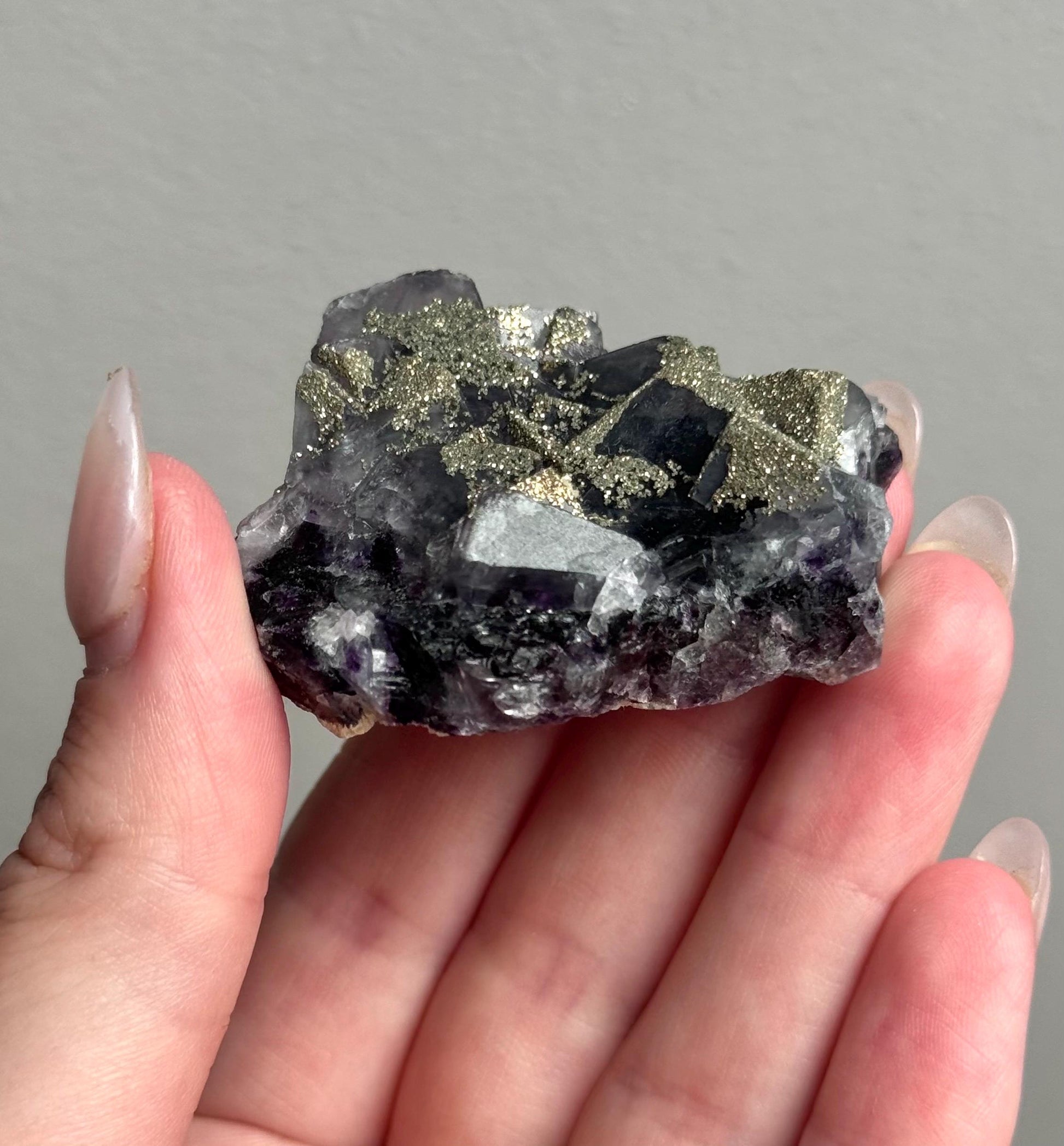 Stunning Pyrite on Fluorite Specimen | Pyrite on Purple Fluorite Crystal