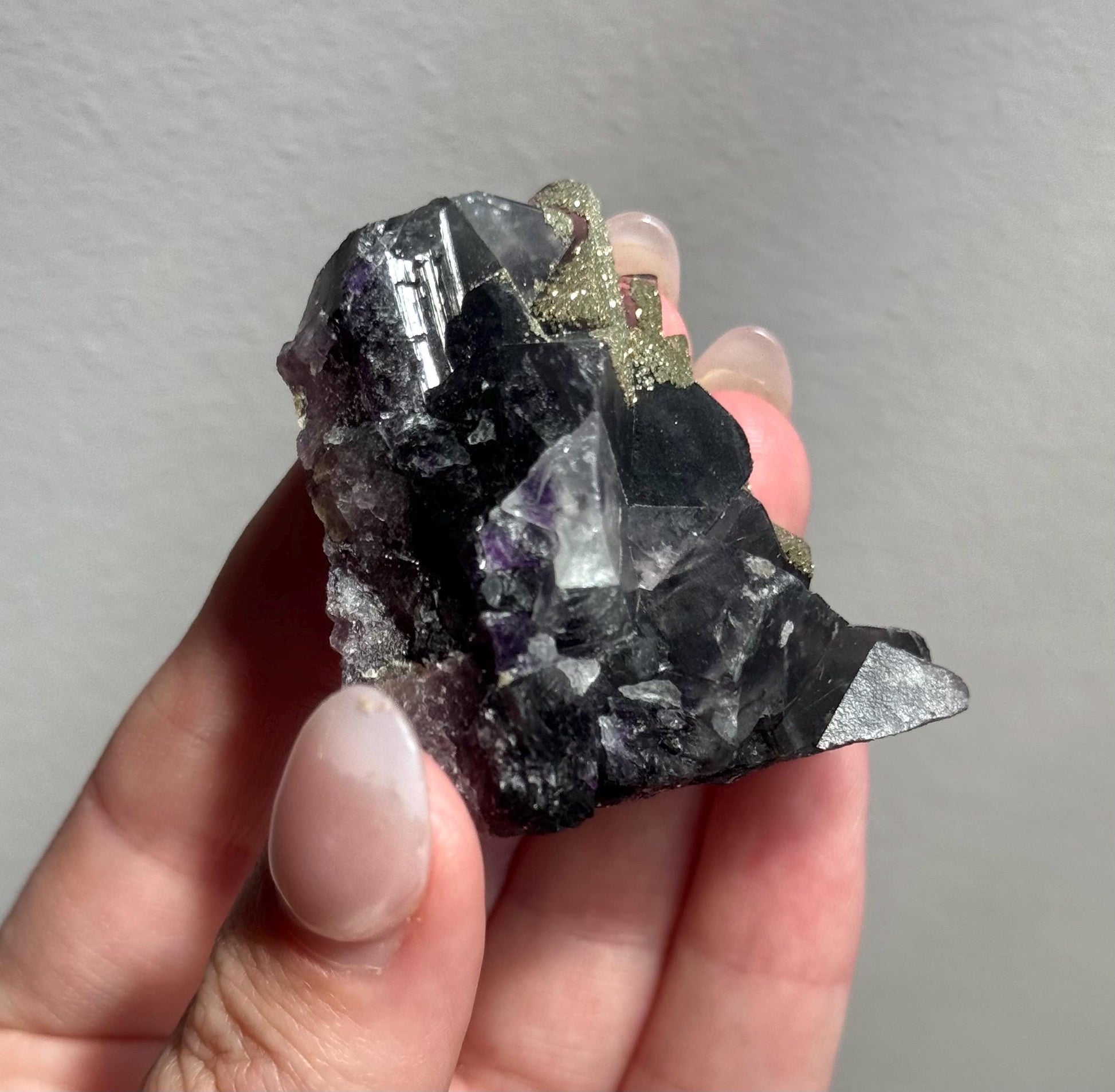 Stunning Pyrite on Fluorite Specimen | Pyrite on Purple Fluorite Crystal
