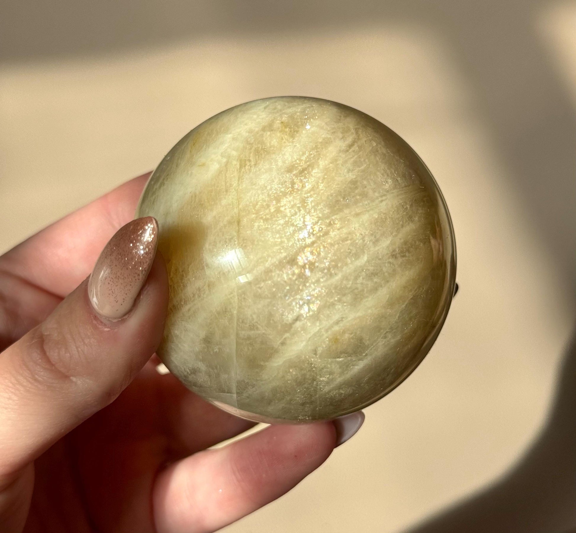 Beautiful Moonstone Sphere with Blue and White Flash | 70mm Moonstone Crystal Ball