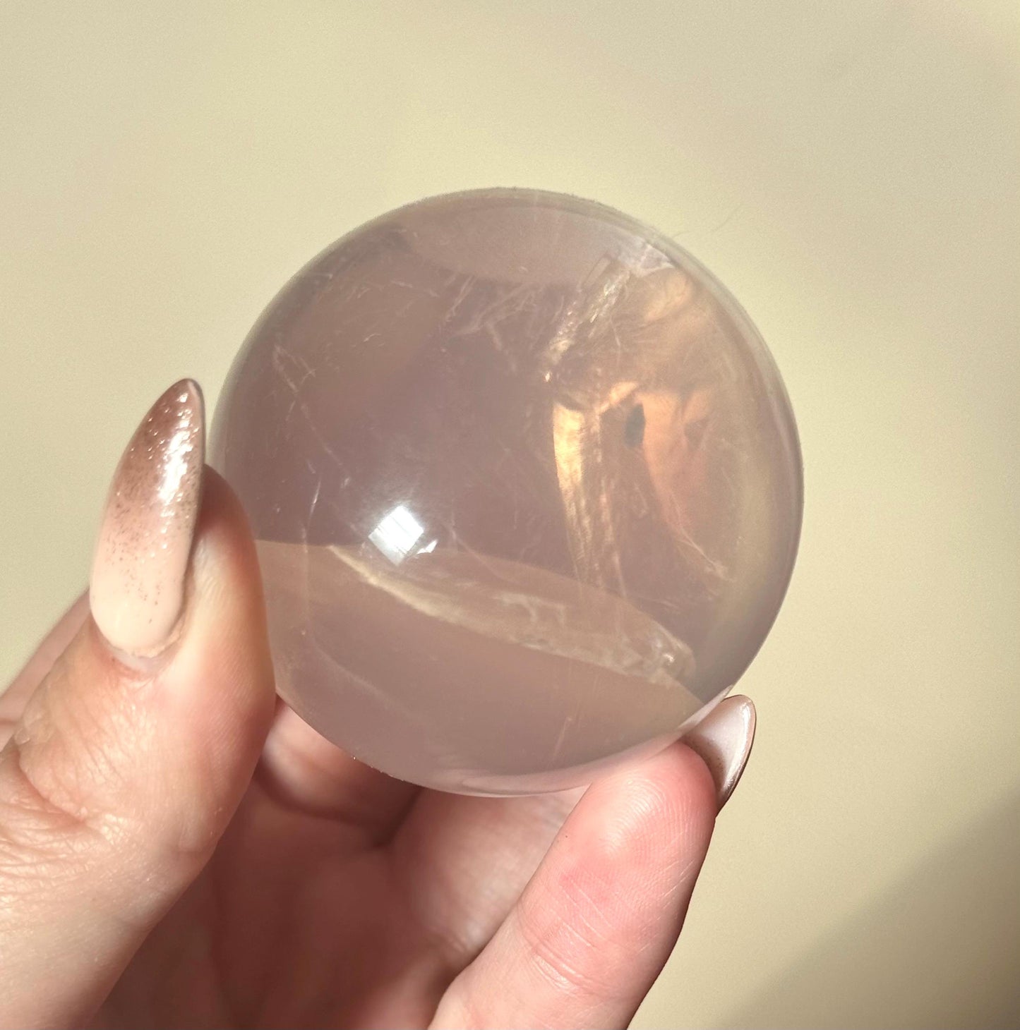 Beautiful High Quality Rose Quartz Sphere | 55mm Rose Quartz Crystal Ball with Star Flash