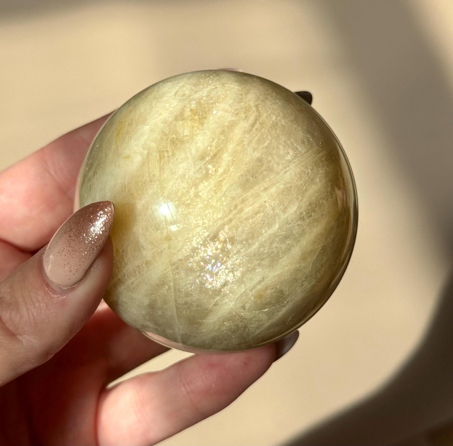 Beautiful Moonstone Sphere with Blue and White Flash | 70mm Moonstone Crystal Ball