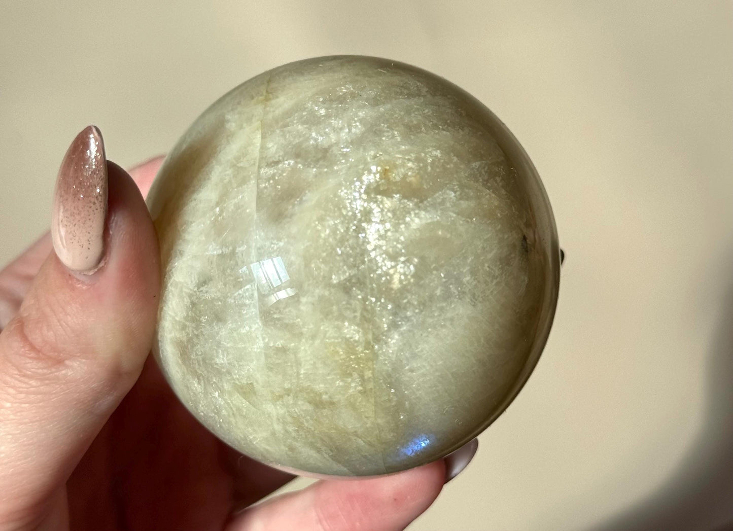 Beautiful Moonstone Sphere with Blue and White Flash | 70mm Moonstone Crystal Ball