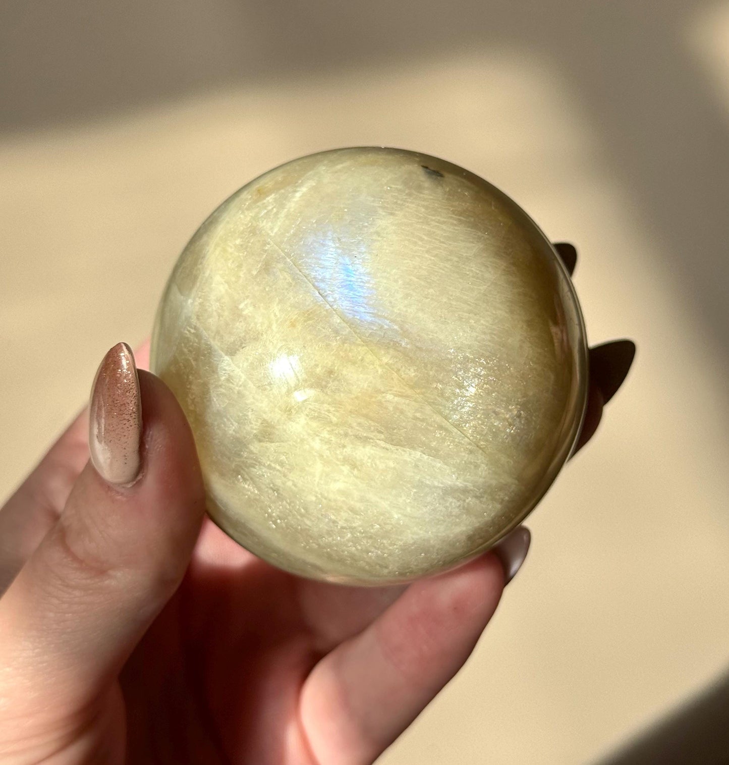 Beautiful Moonstone Sphere with Blue and White Flash | 70mm Moonstone Crystal Ball